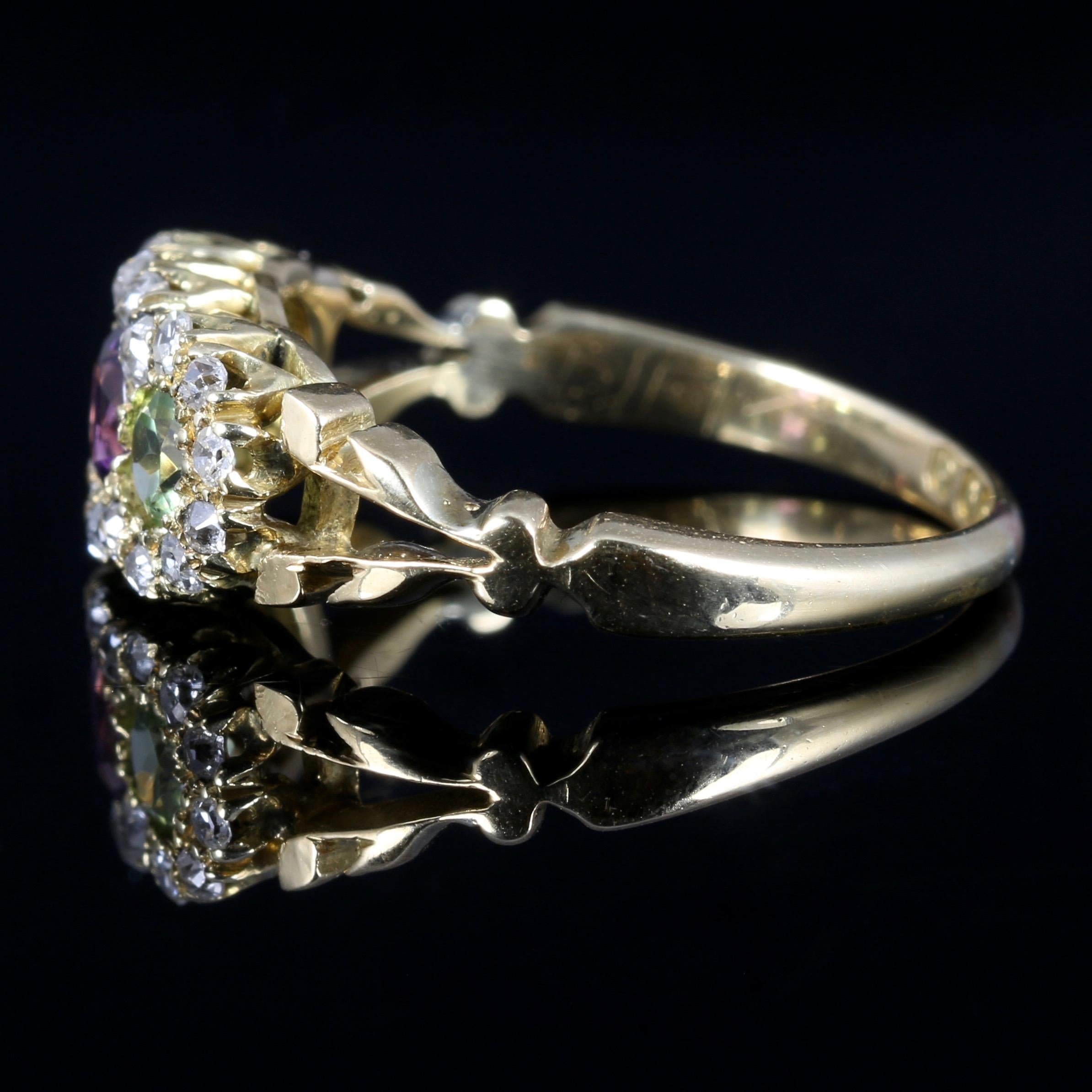 Antique Suffragette Victorian Ring 18 Carat Gold Diamond Amethyst Peridot 1