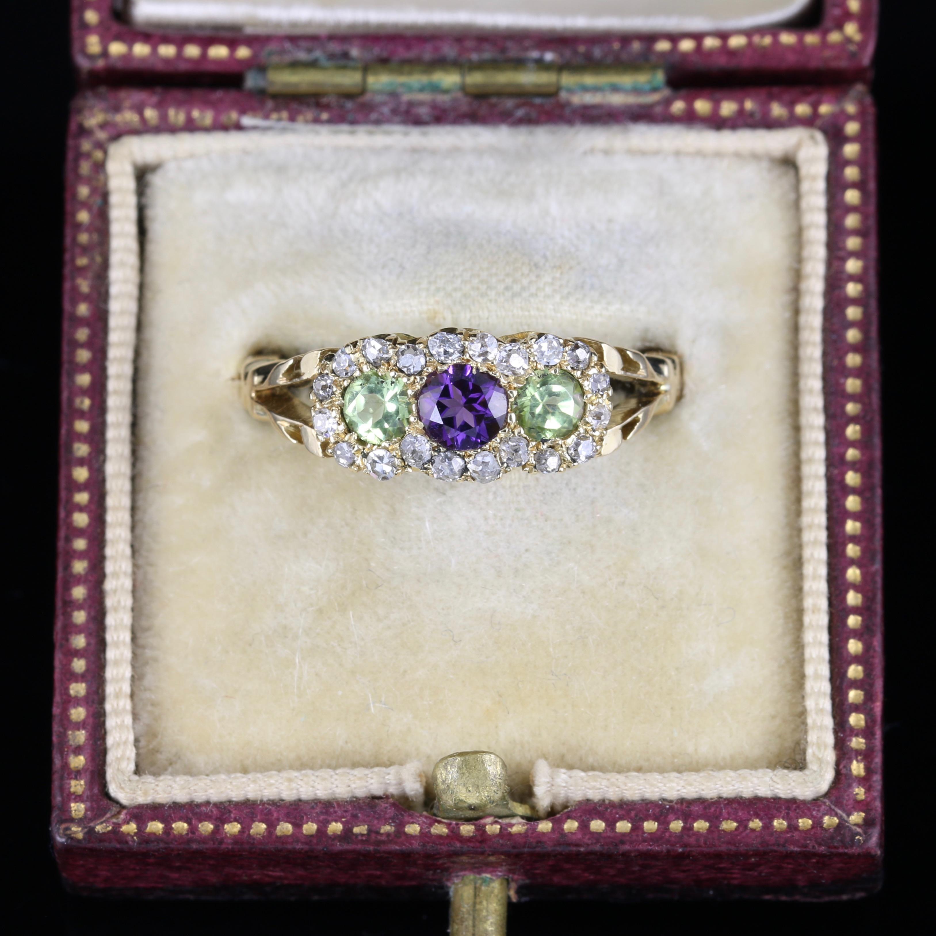 Antique Suffragette Victorian Ring 18 Carat Gold Diamond Amethyst Peridot 2