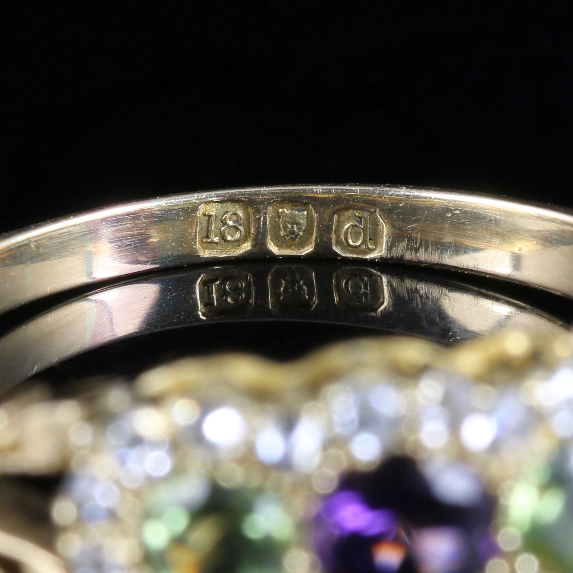 Antique Suffragette Victorian Ring 18 Carat Gold Diamond Amethyst Peridot 3