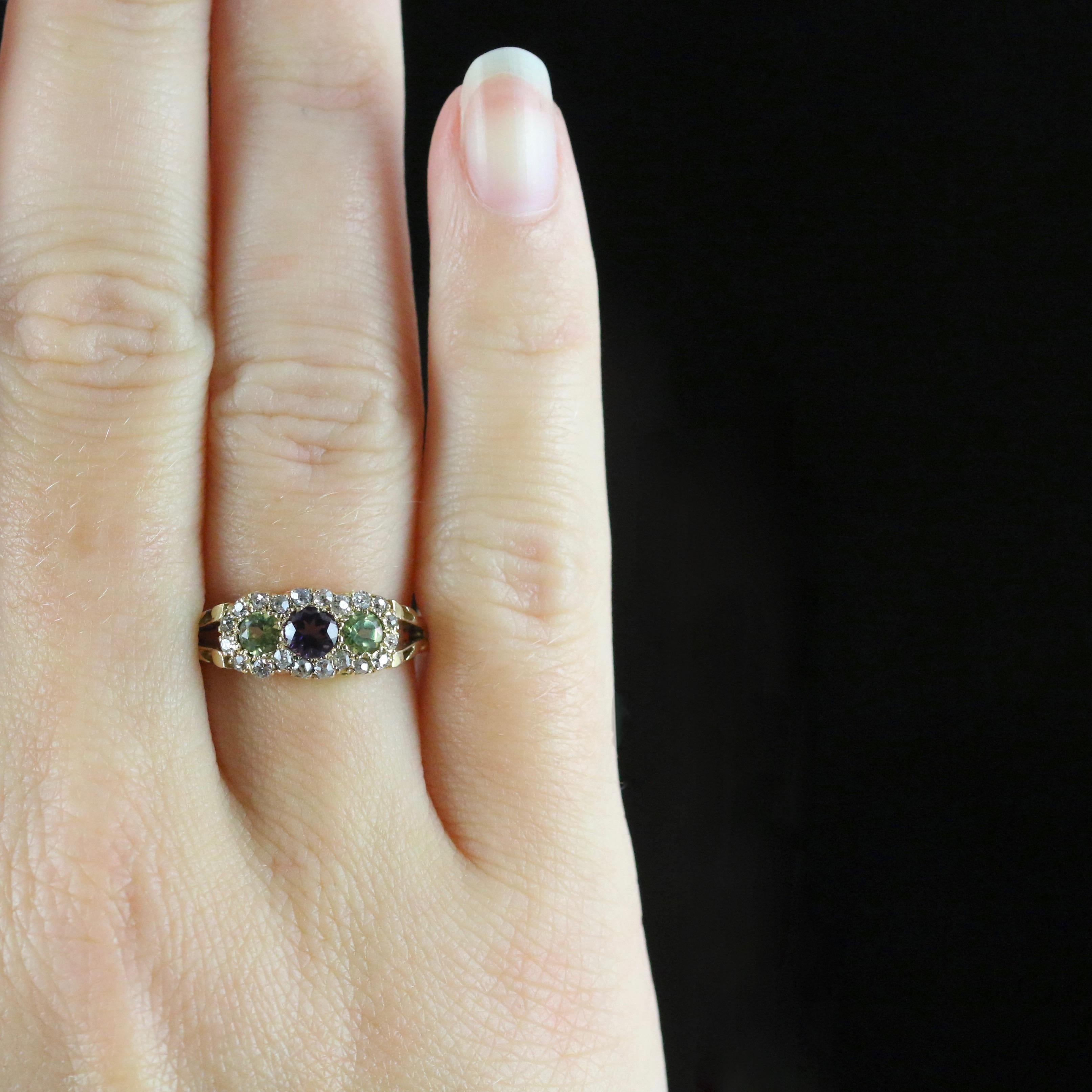 Antique Suffragette Victorian Ring 18 Carat Gold Diamond Amethyst Peridot 4