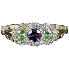 Antique Suffragette Victorian Ring 18 Carat Gold Diamond Amethyst Peridot