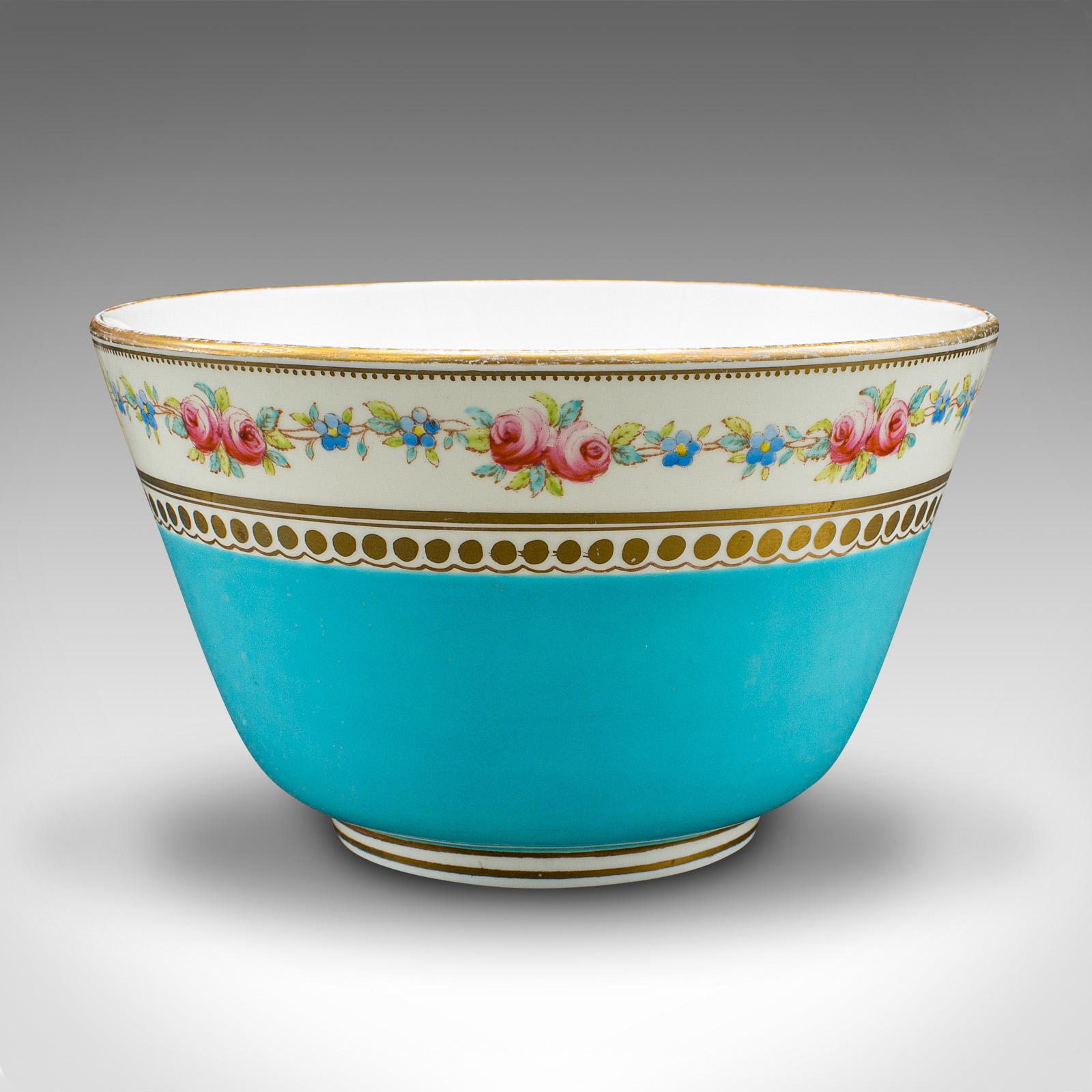 This is an antique sugar bowl. An English, ceramic afternoon tea dish, dating to the early 20th century, circa 1920.

Beautifully decorative dish with wonderful colour
Displays a desirable aged patina and in good order
White ceramic hosts a fine