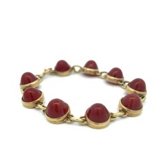 Antique Sugarloaf Cabochon Carnelian Bezel Set and 14 Karat Bracelet 7.25"