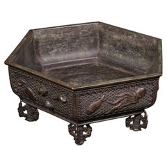 Antique Suiban Planter, Japanese Bronze Bonsai Jardiniere, Edo Period, Victorian