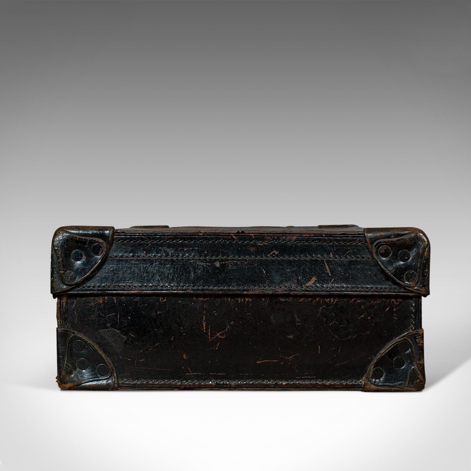 Antique Suitcase, English, Leather, Travel, Salesman, Officer, Case, Edwardian 1