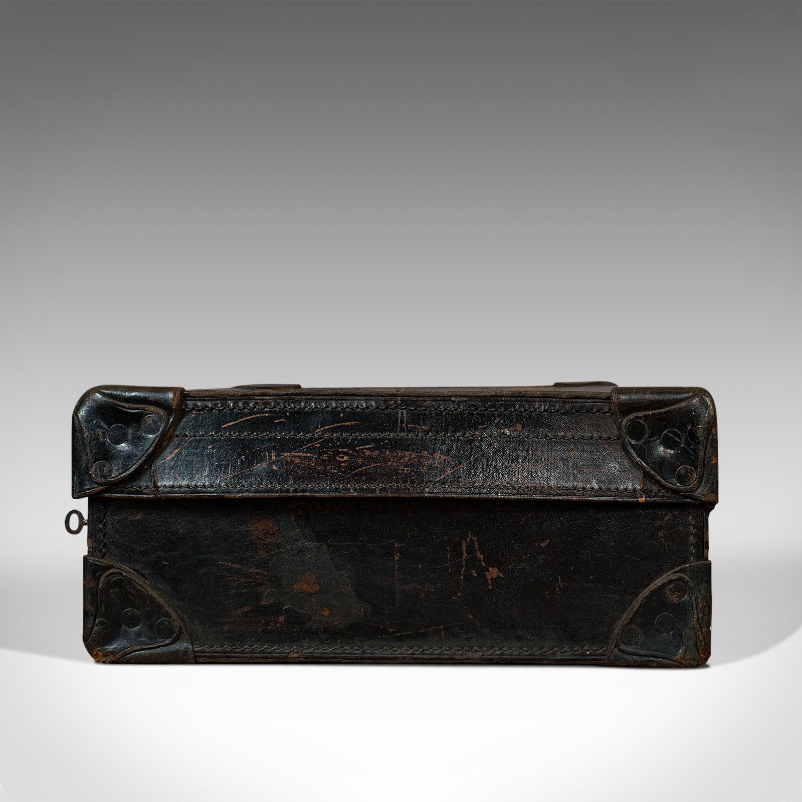 Antique Suitcase, English, Leather, Travel, Salesman, Officer, Case, Edwardian 2
