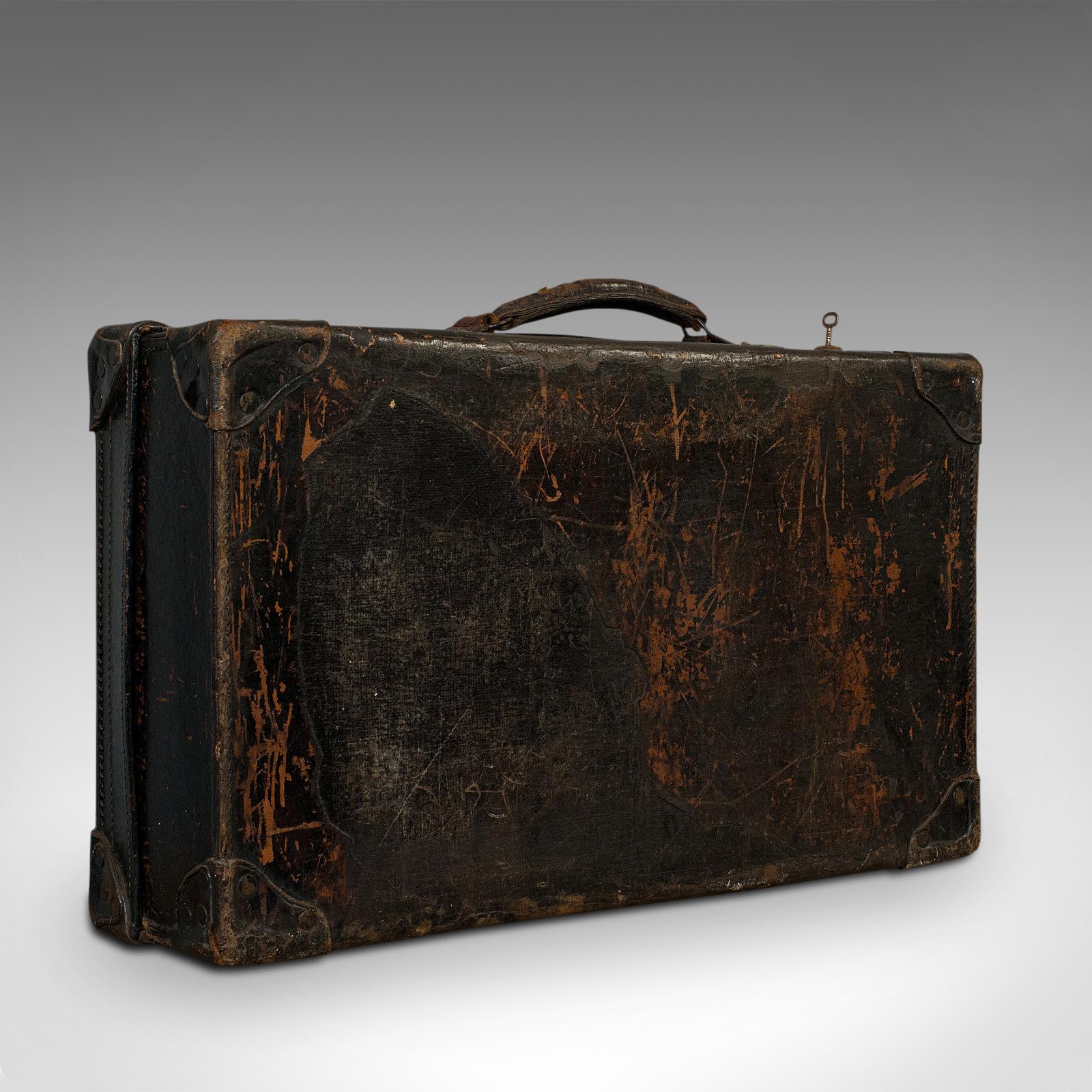 Antique Suitcase, English, Leather, Travel, Salesman, Officer, Case, Edwardian 3