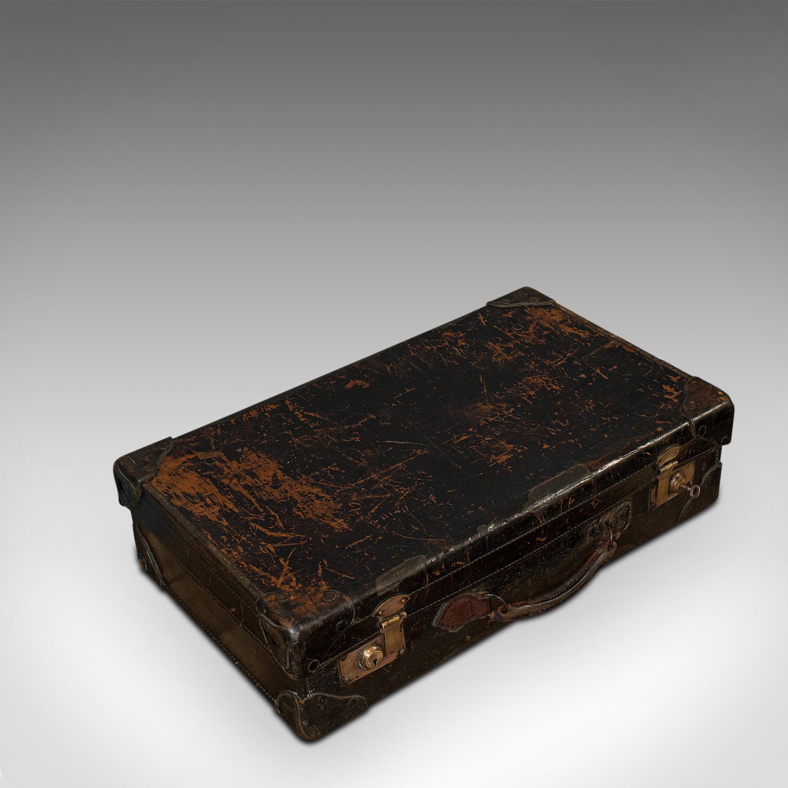 Antique Suitcase, English, Leather, Travel, Salesman, Officer, Case, Edwardian 4