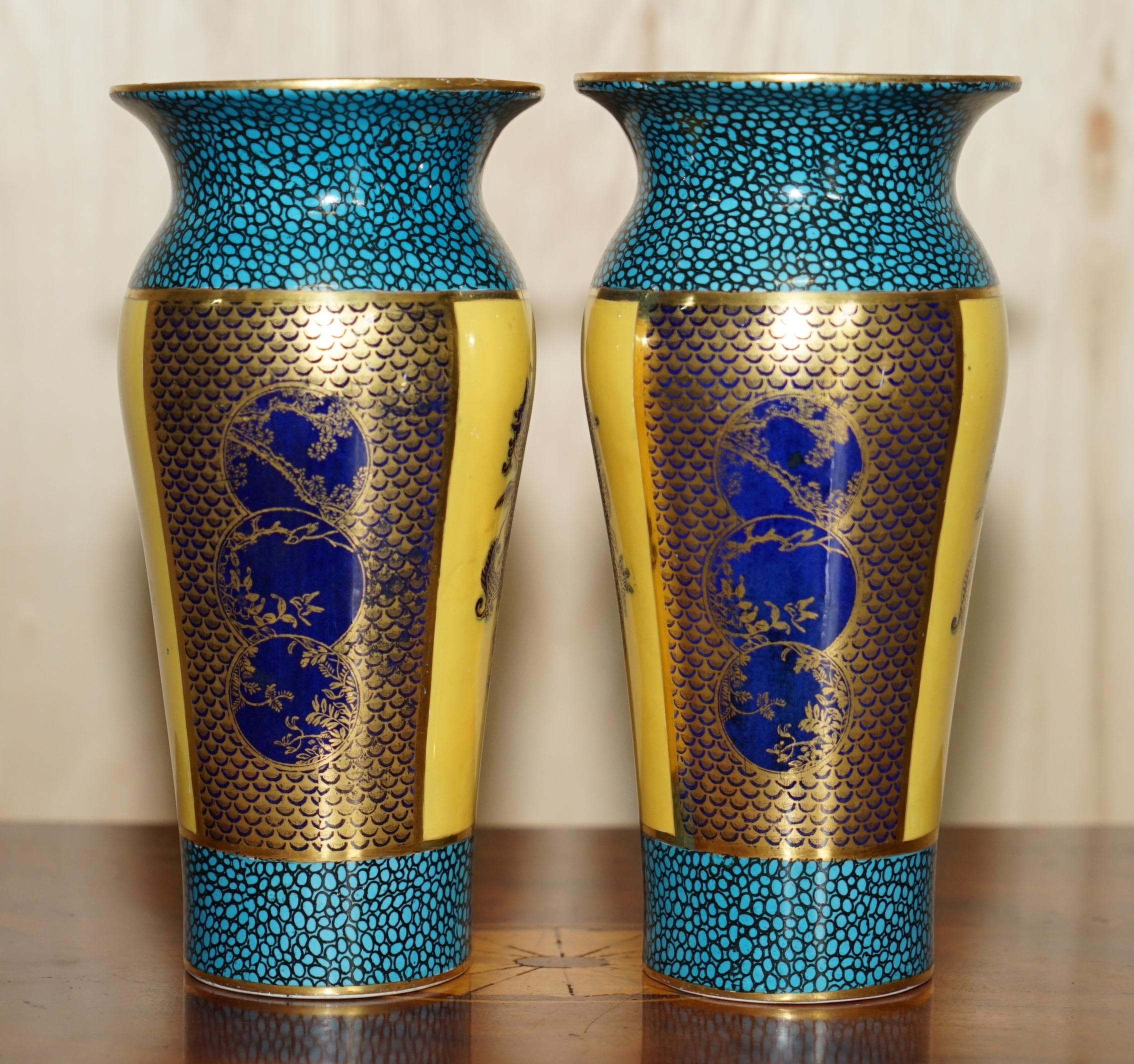 Antique Suite of Mason's Ironstone China Cobalt Blue & Gold Gilt Vases & Bowl 3