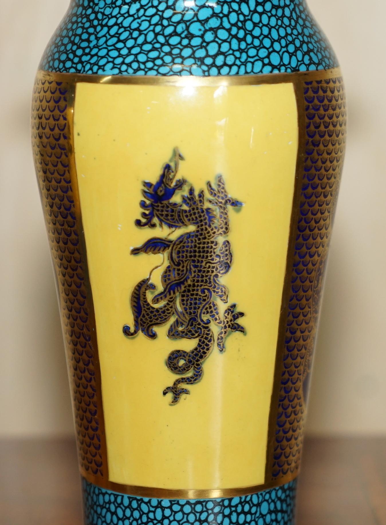 Antique Suite of Mason's Ironstone China Cobalt Blue & Gold Gilt Vases & Bowl 6