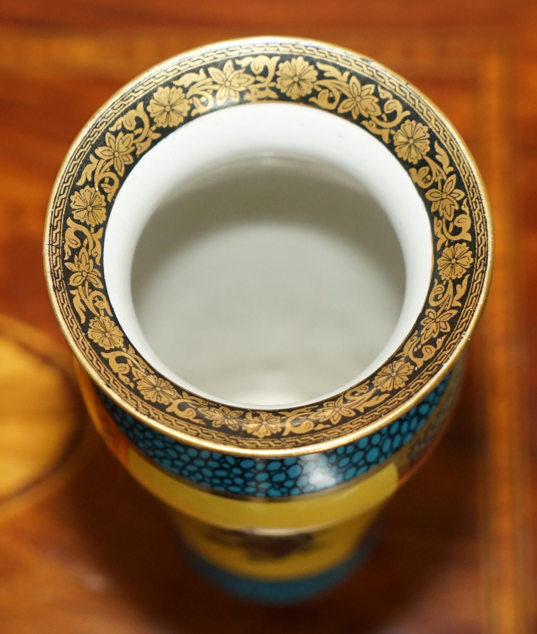 Antique Suite of Mason's Ironstone China Cobalt Blue & Gold Gilt Vases & Bowl 8