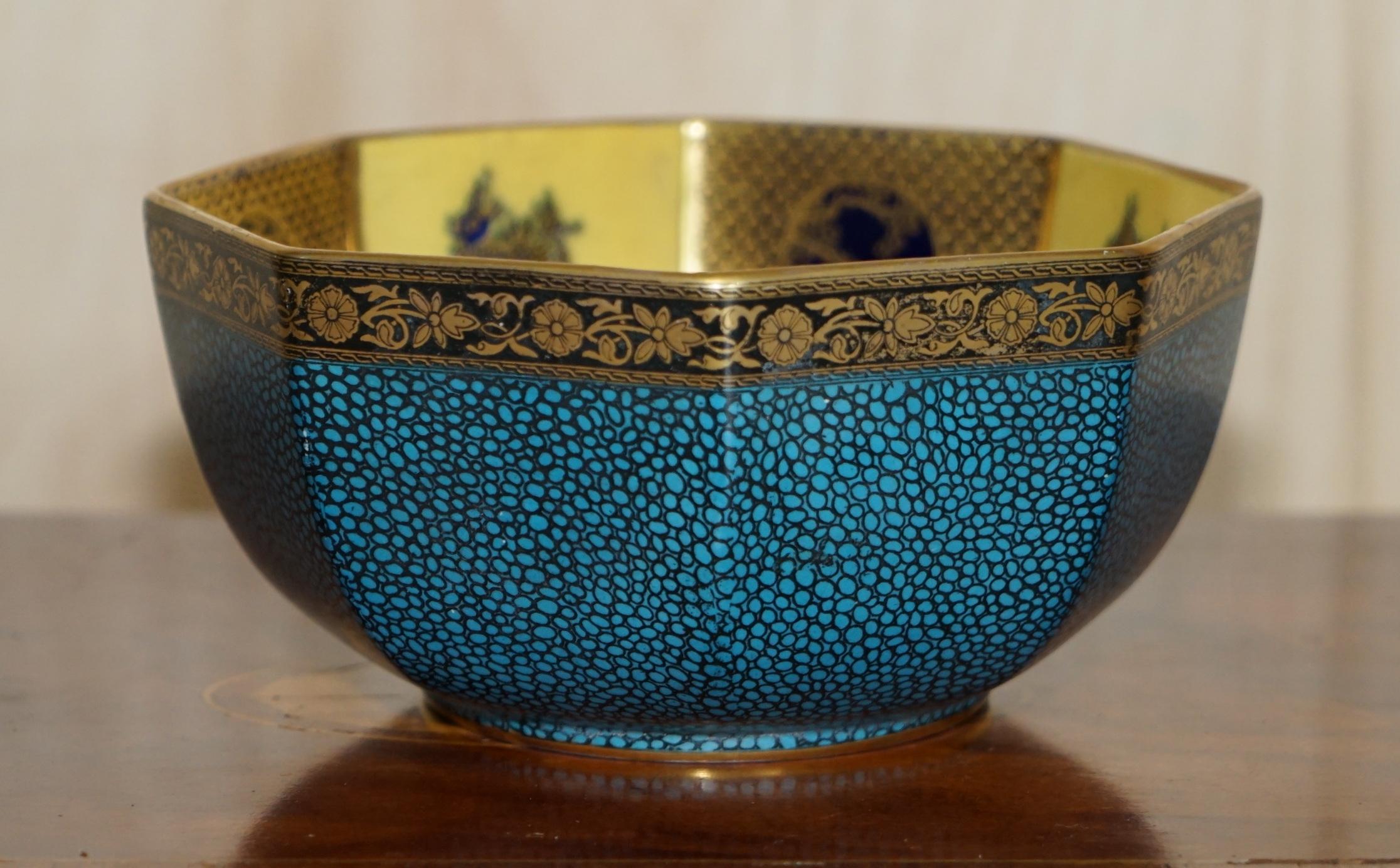 Victorian Antique Suite of Mason's Ironstone China Cobalt Blue & Gold Gilt Vases & Bowl