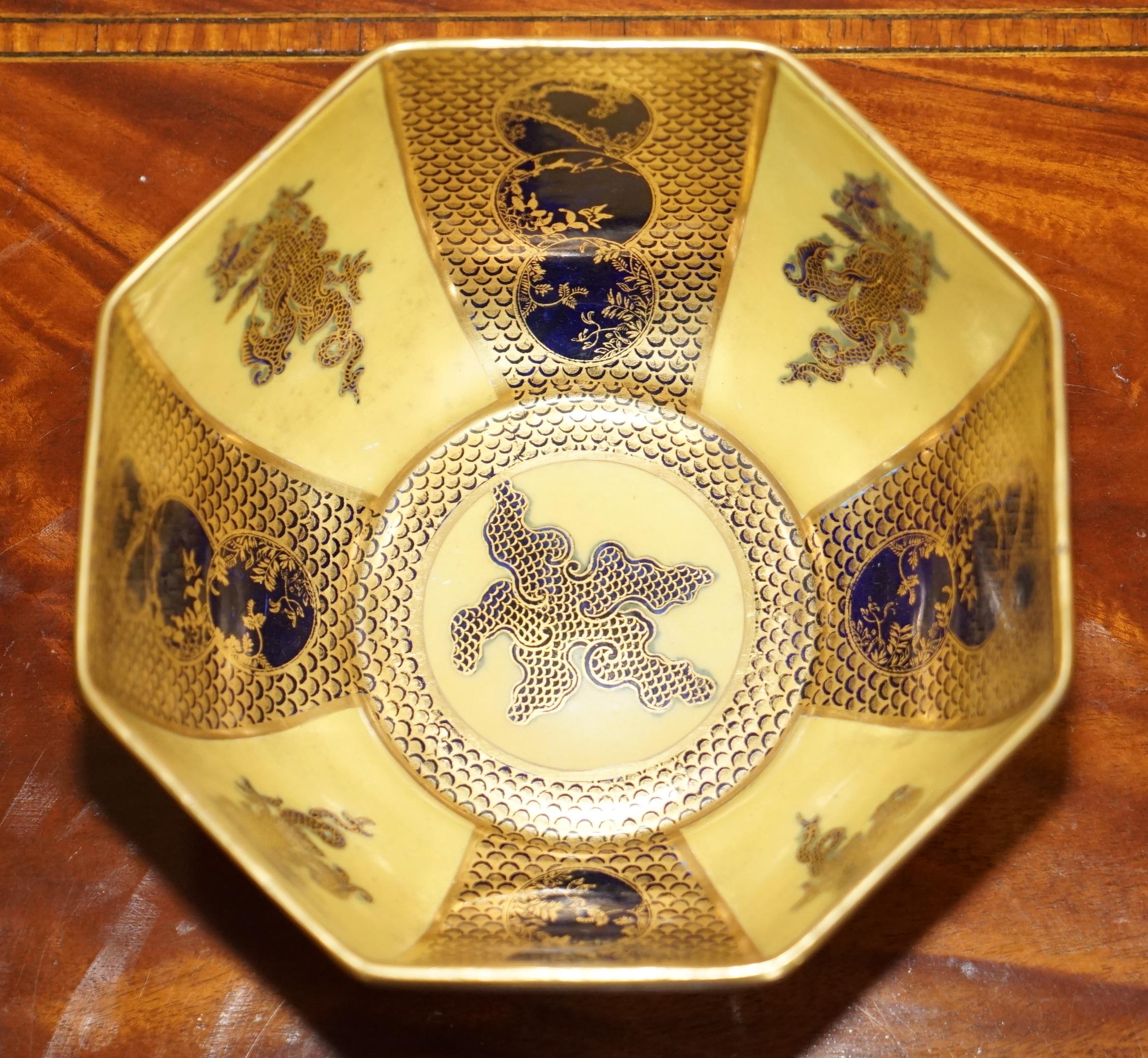 Chinese Antique Suite of Mason's Ironstone China Cobalt Blue & Gold Gilt Vases & Bowl