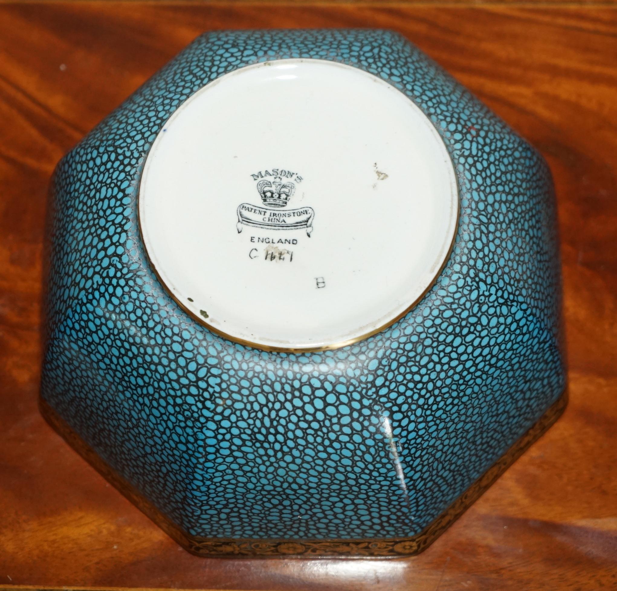 19th Century Antique Suite of Mason's Ironstone China Cobalt Blue & Gold Gilt Vases & Bowl