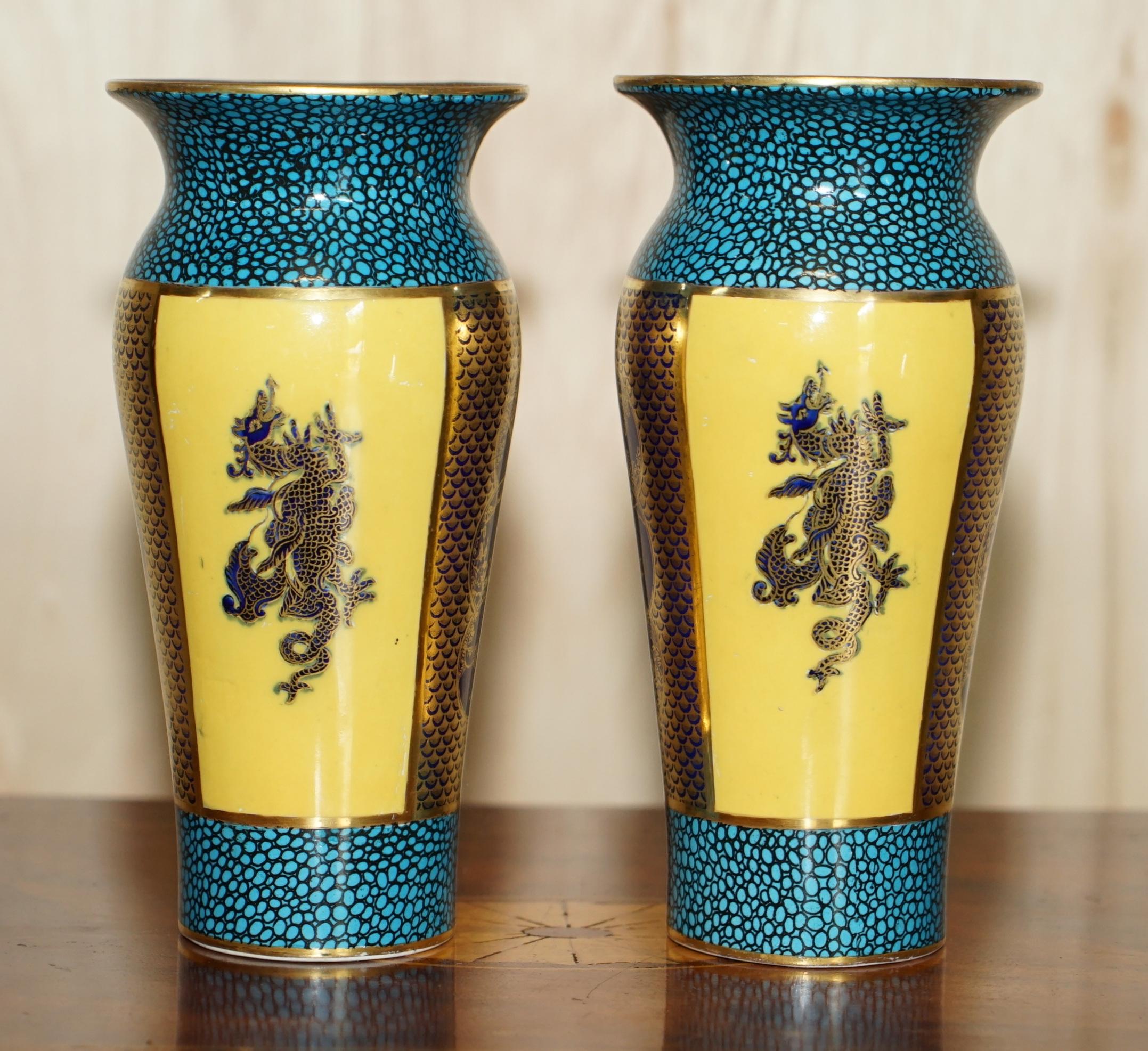 Antique Suite of Mason's Ironstone China Cobalt Blue & Gold Gilt Vases & Bowl 2