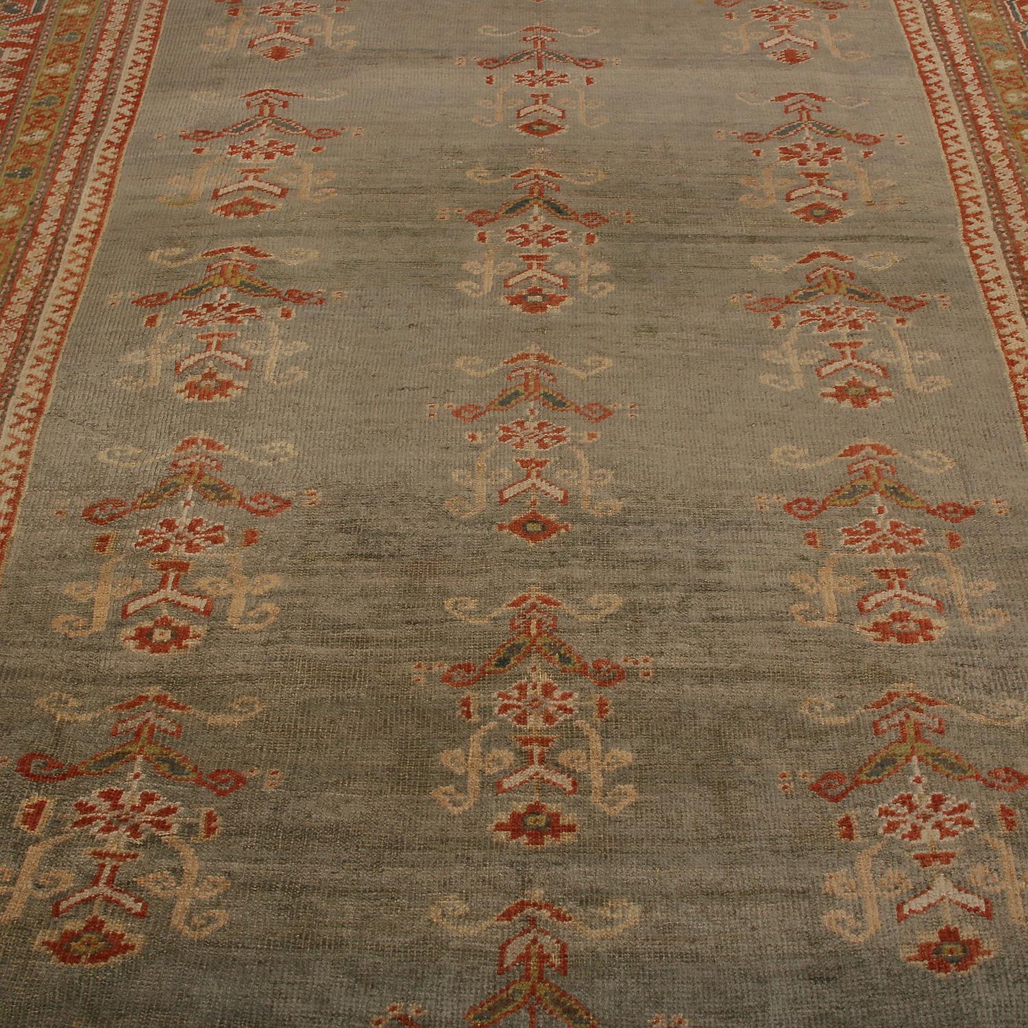 Hand-Knotted Antique Sultanabad Blue and Burgundy Wool Persian Rug with Gold-Brown Highlights