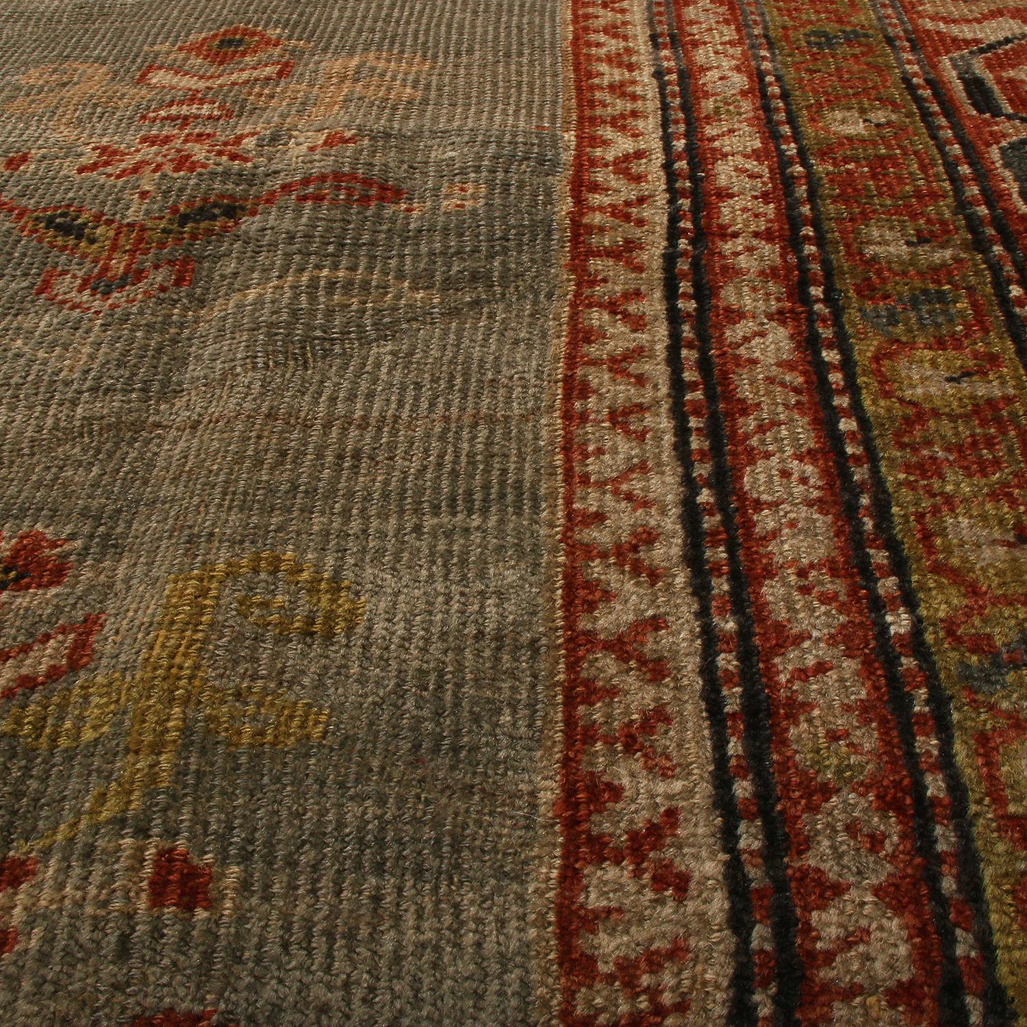Late 19th Century Antique Sultanabad Blue and Burgundy Wool Persian Rug with Gold-Brown Highlights