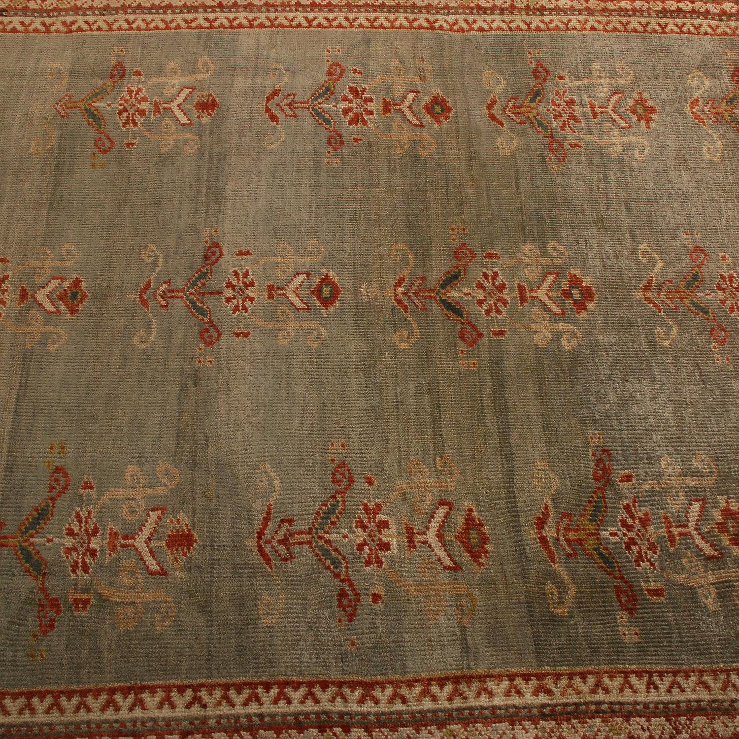 Antique Sultanabad Blue and Burgundy Wool Persian Rug with Gold-Brown Highlights 1