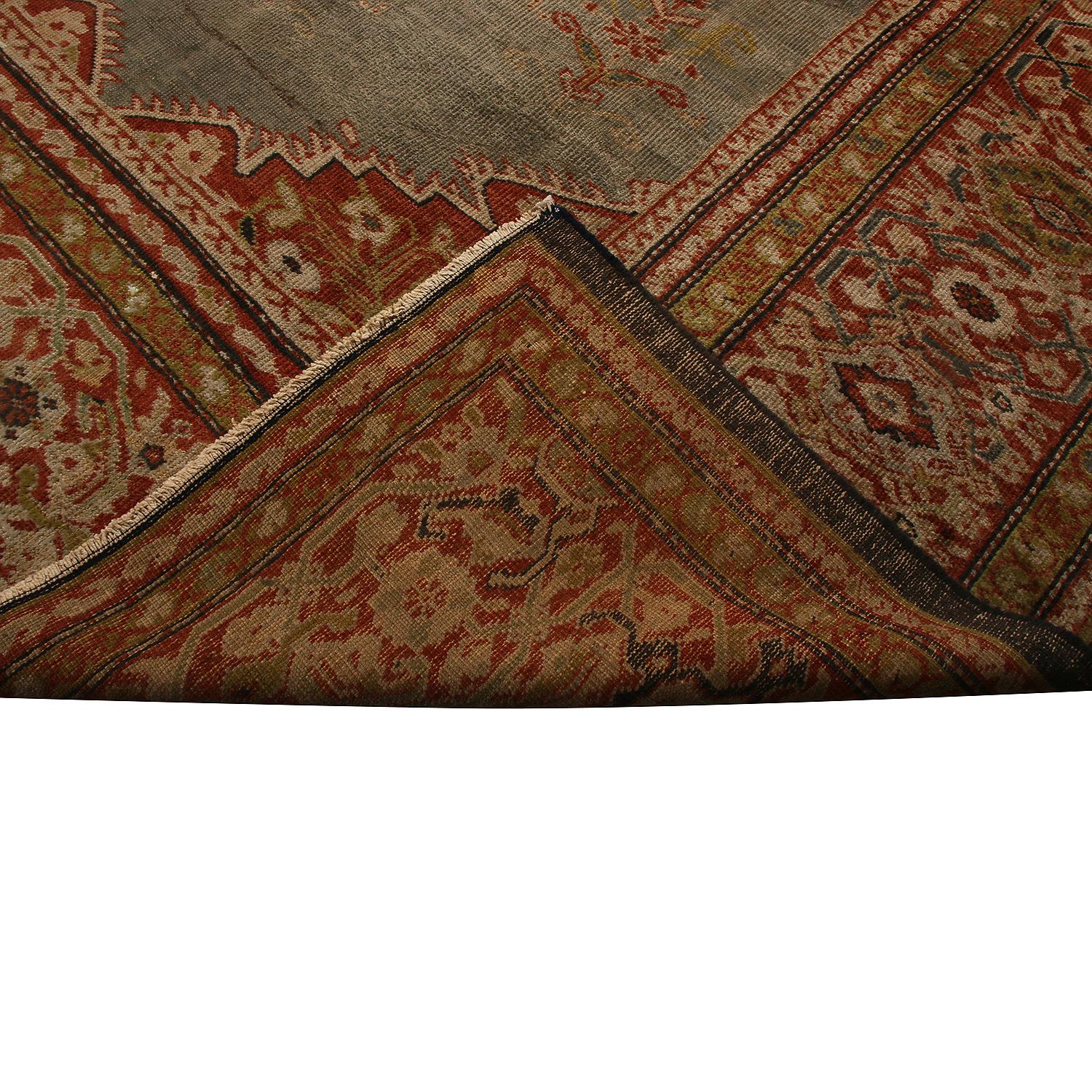 Antique Sultanabad Blue and Burgundy Wool Persian Rug with Gold-Brown Highlights 2