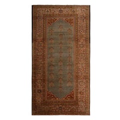 Antique Sultanabad Blue and Burgundy Wool Persian Rug with Gold-Brown Highlights