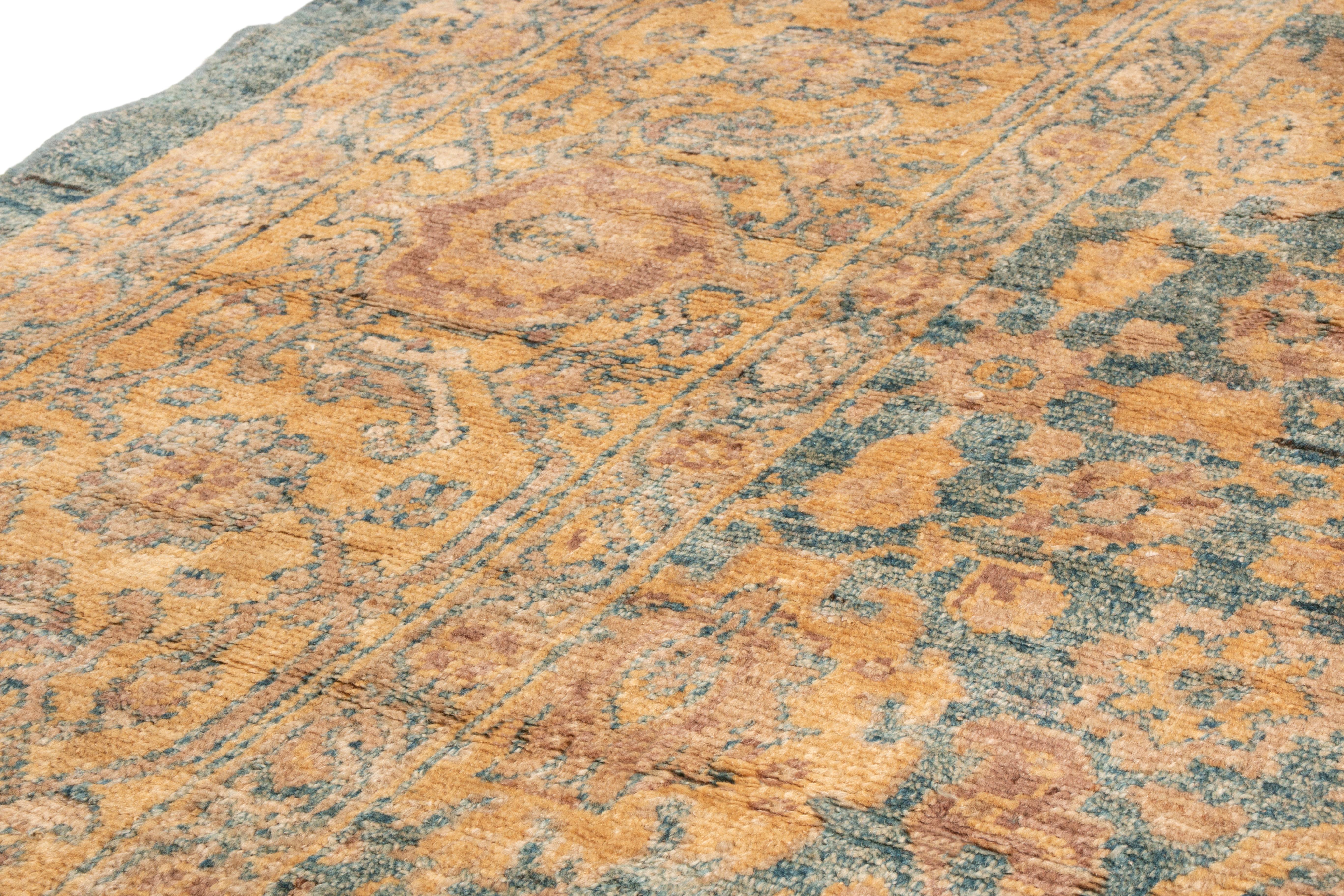 Persian Antique Sultanabad Blue Wool Rug with All-Over Floral Pattern For Sale