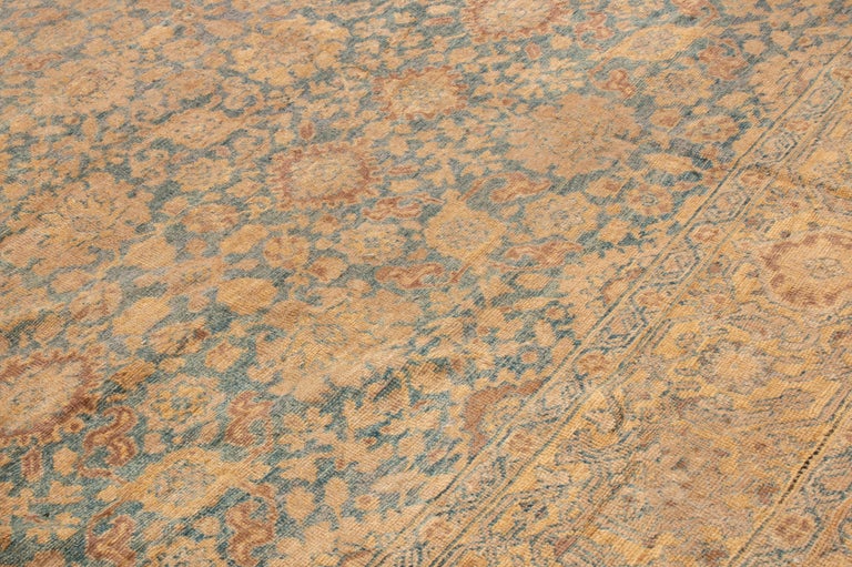 Antique Sultanabad Blue and Yellow Wool Rug with AllOver Geometric