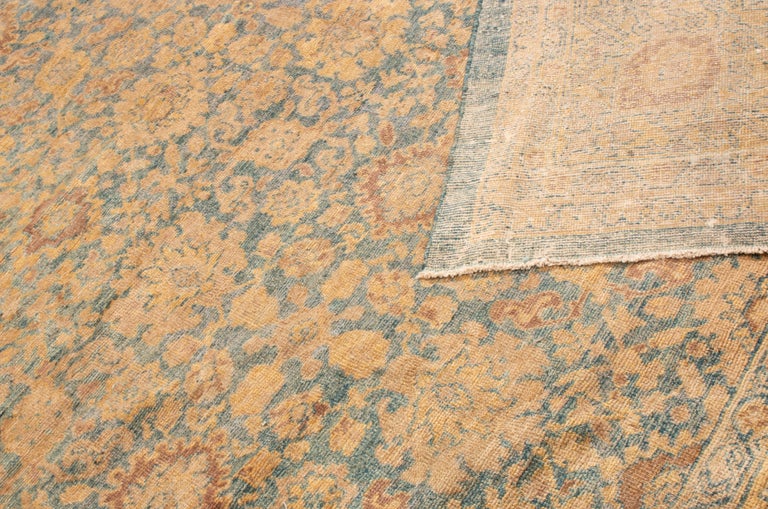 Antique Sultanabad Blue and Yellow Wool Rug with AllOver Geometric