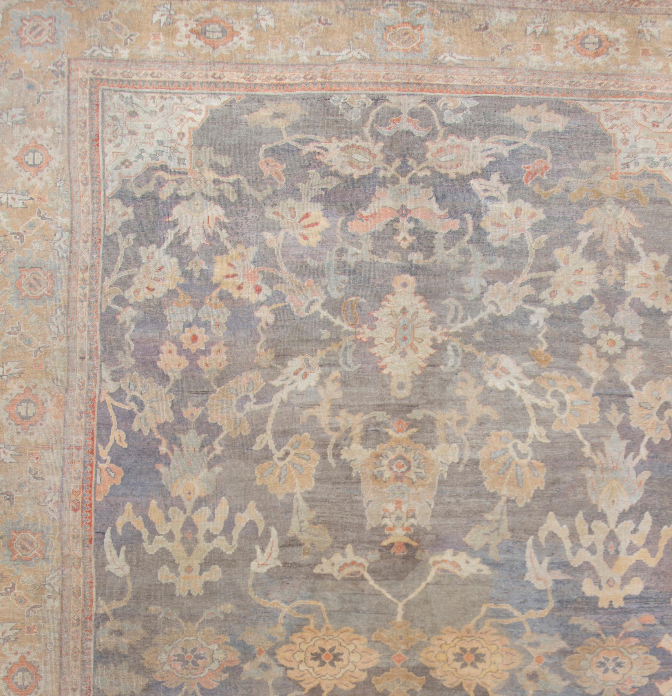 Antique Sultanabad Blue Rug Carpet, 11' x 16'3 In Good Condition For Sale In New York, NY