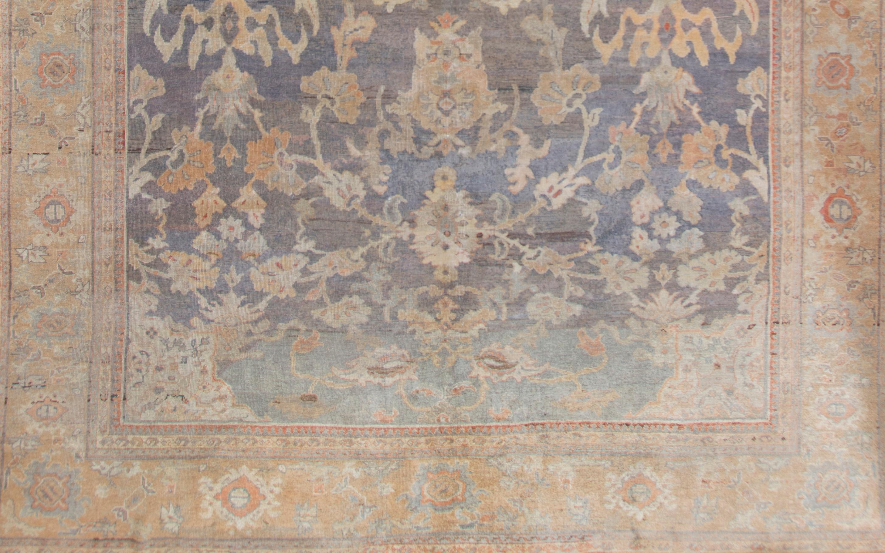19th Century Antique Sultanabad Blue Rug Carpet, 11' x 16'3 For Sale