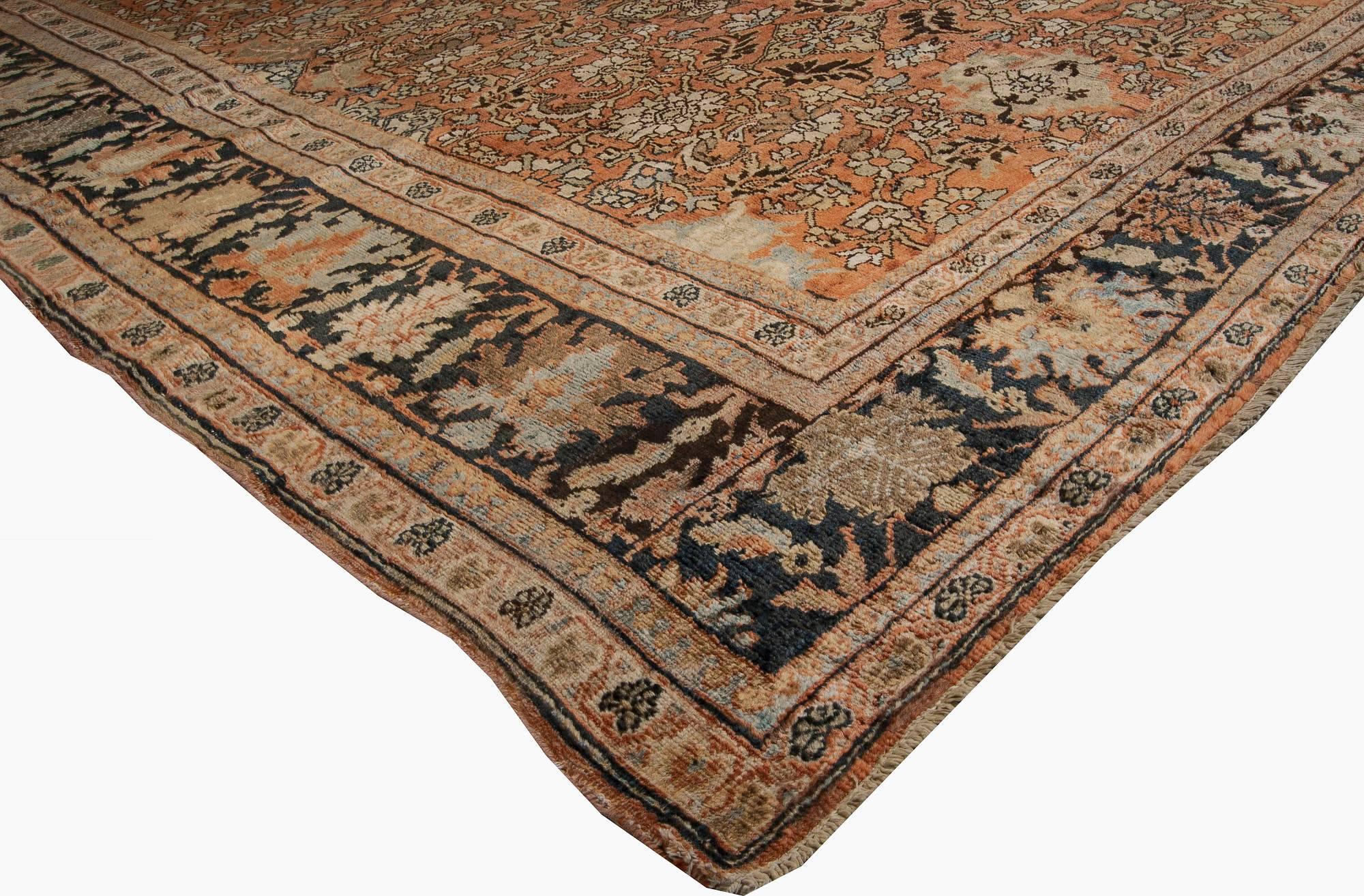 20th Century Antique Sultanabad Brown Handmade Wool Rug For Sale