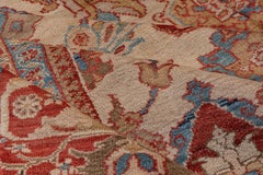 Antique Sultanabad Carpet All-Over Field, Cream Field, Bright Red & Blue Borders