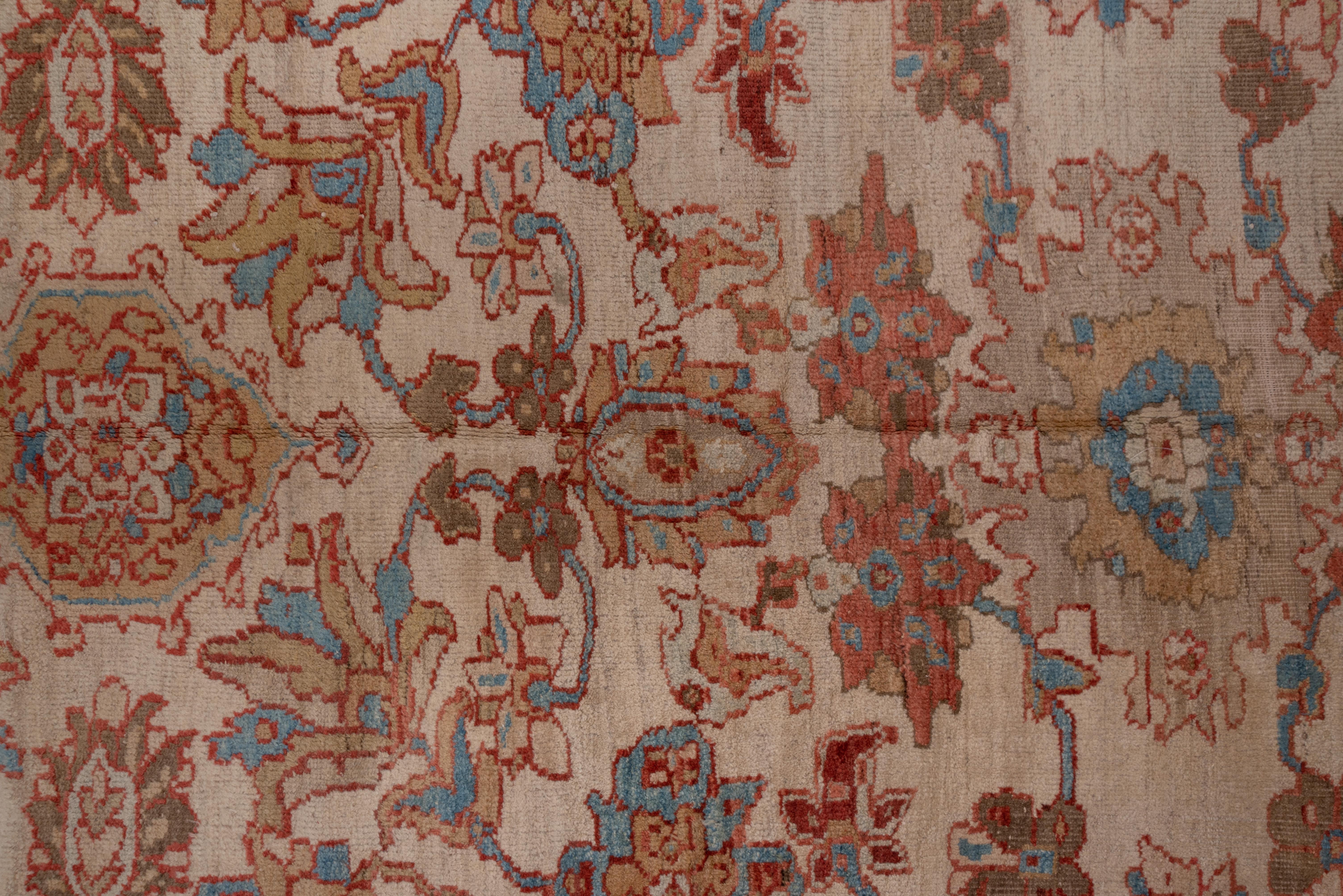 Antique Sultanabad Carpet All-Over Field, Cream Field, Bright Red & Blue Borders In Good Condition For Sale In New York, NY
