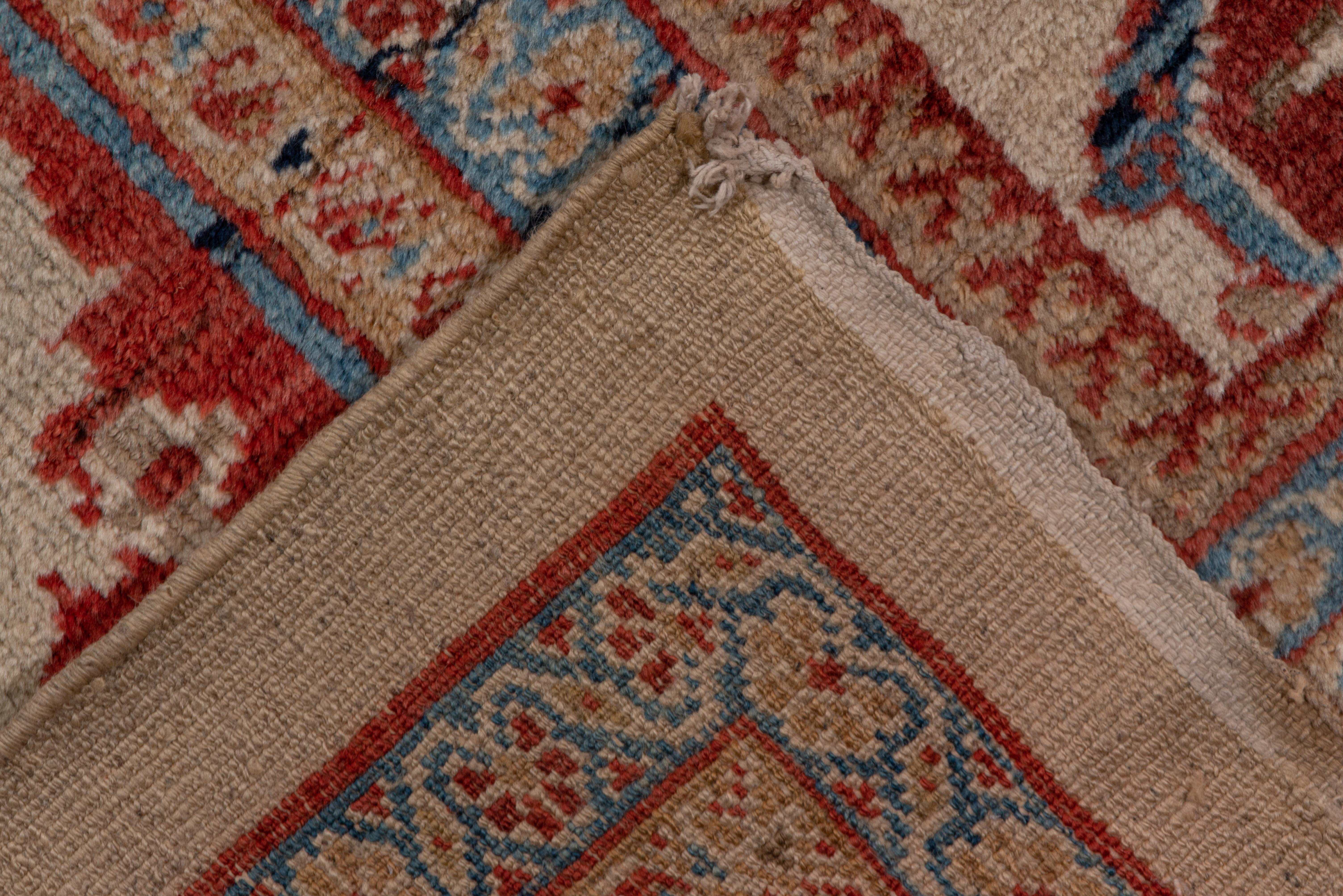 Antique Sultanabad Carpet All-Over Field, Cream Field, Bright Red & Blue Borders For Sale 1