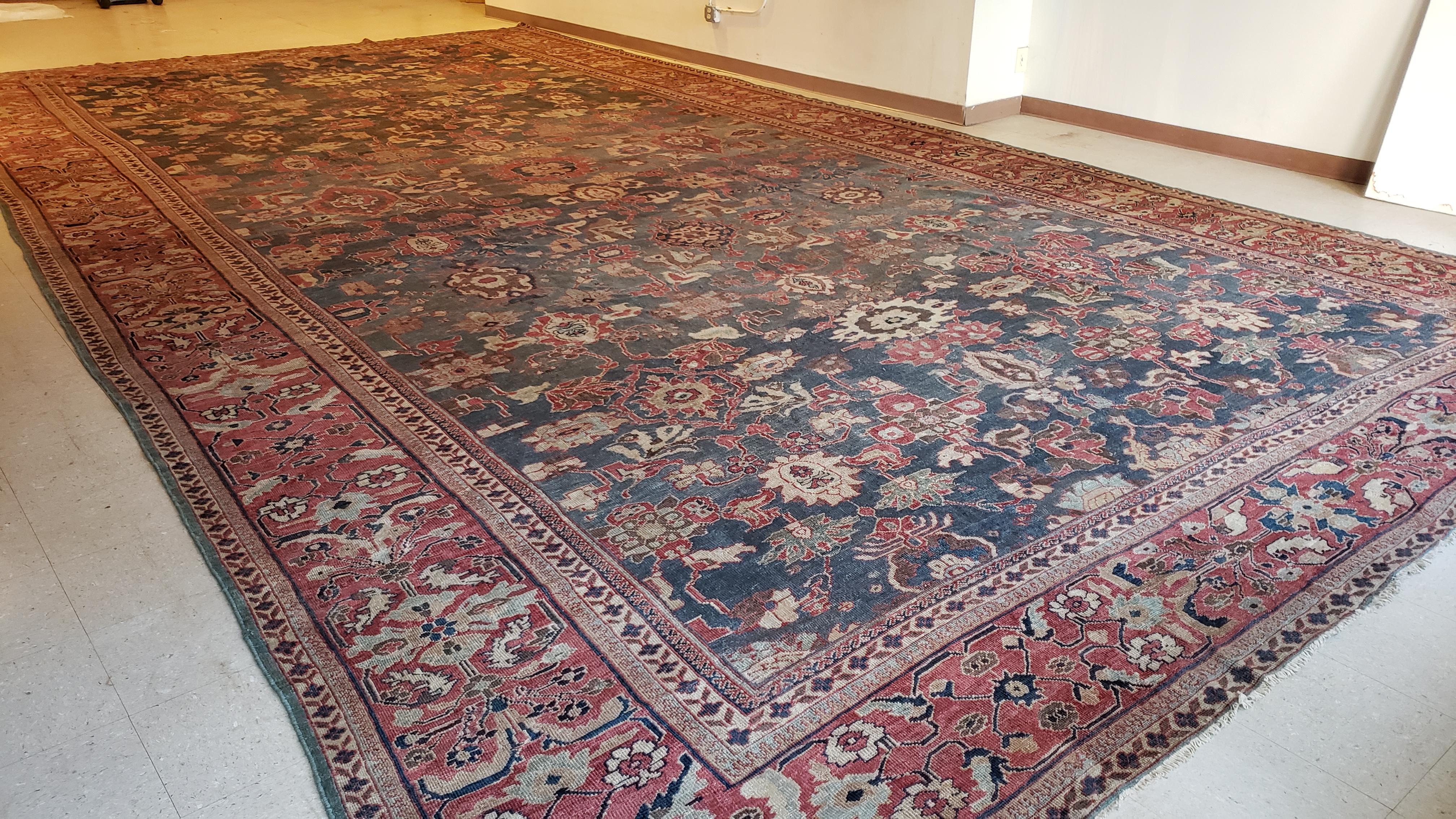 19th Century Antique Sultanabad Carpet, Handmade Persian Rug, Gray, Blue, Green Soft Red For Sale