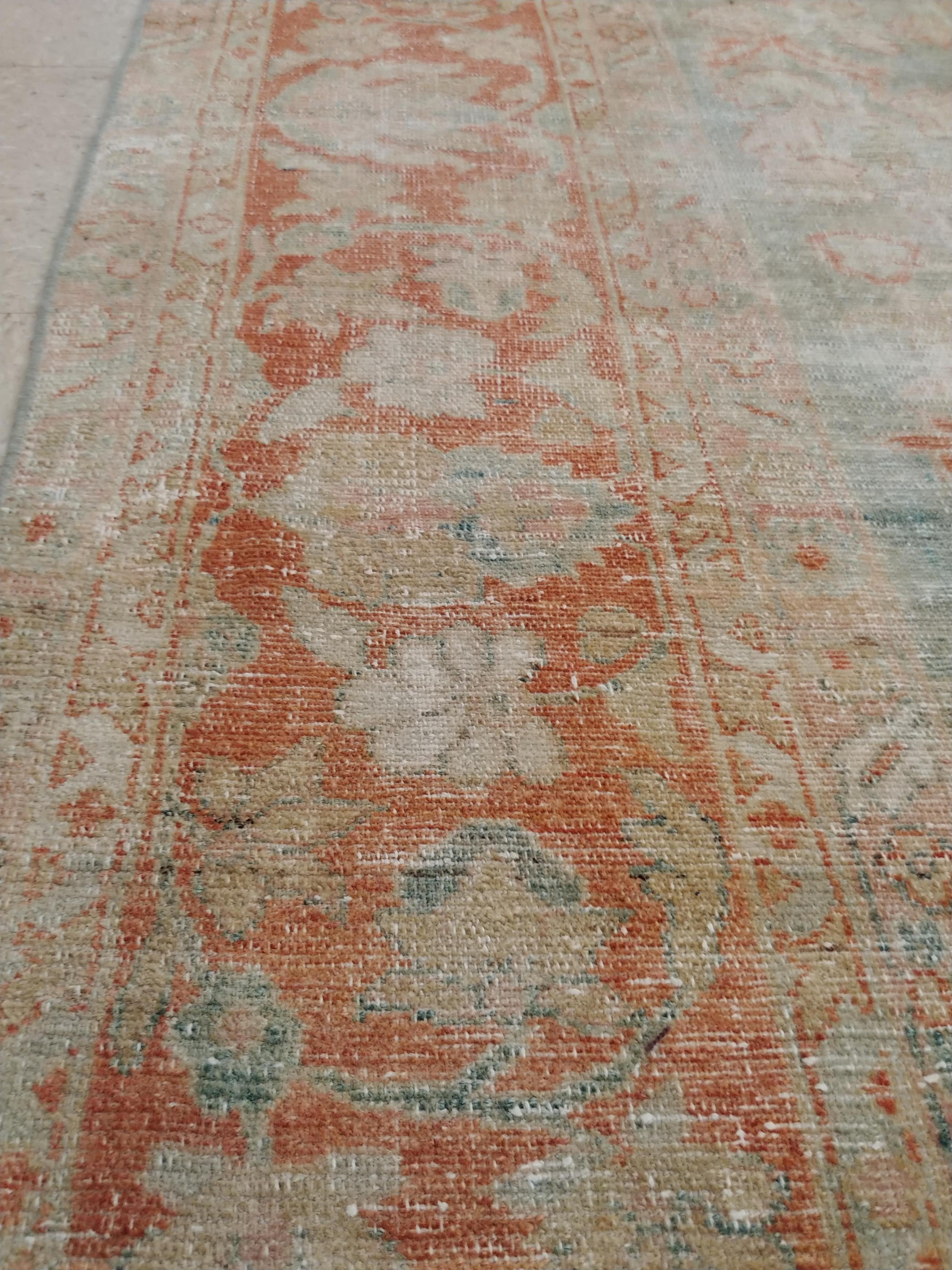 Wool Antique Sultanabad Carpet, Handmade Oriental Rug, Soft, Pale Blue, Orange