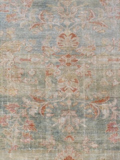 Antique Sultanabad Carpet, Handmade Oriental Rug, Soft, Pale Blue, Orange