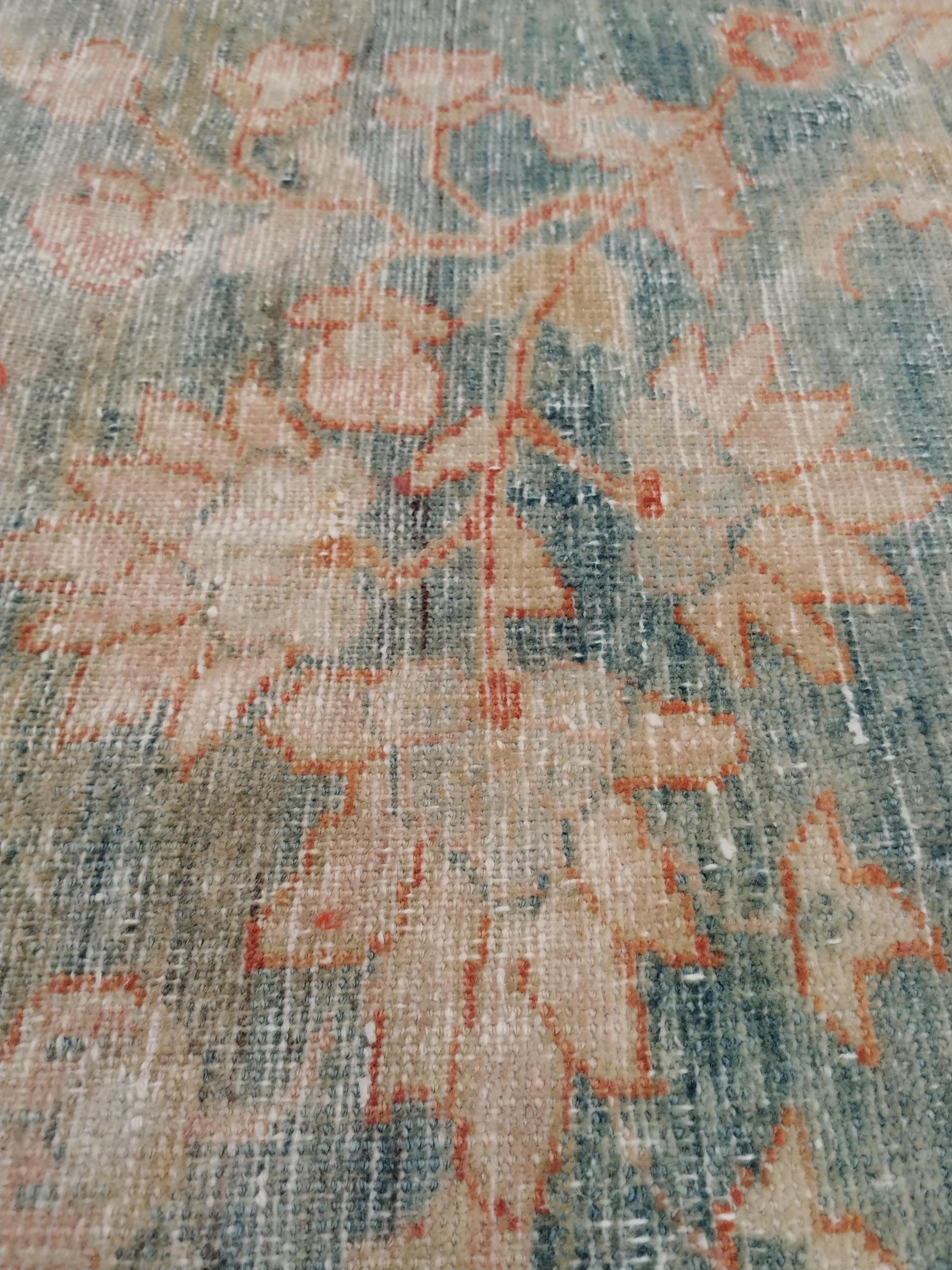 Hand-Knotted Antique Sultanabad Carpet, Handmade Oriental Rug, Soft, Pale Blue, Orange
