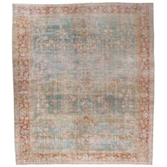 Tapis ancien Sultanabad, tapis oriental fait à la main, doux, bleu pâle, orange