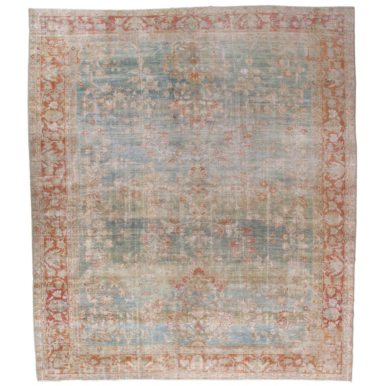 Antique Sultanabad Carpet, Handmade Oriental Rug, Soft, Pale Blue