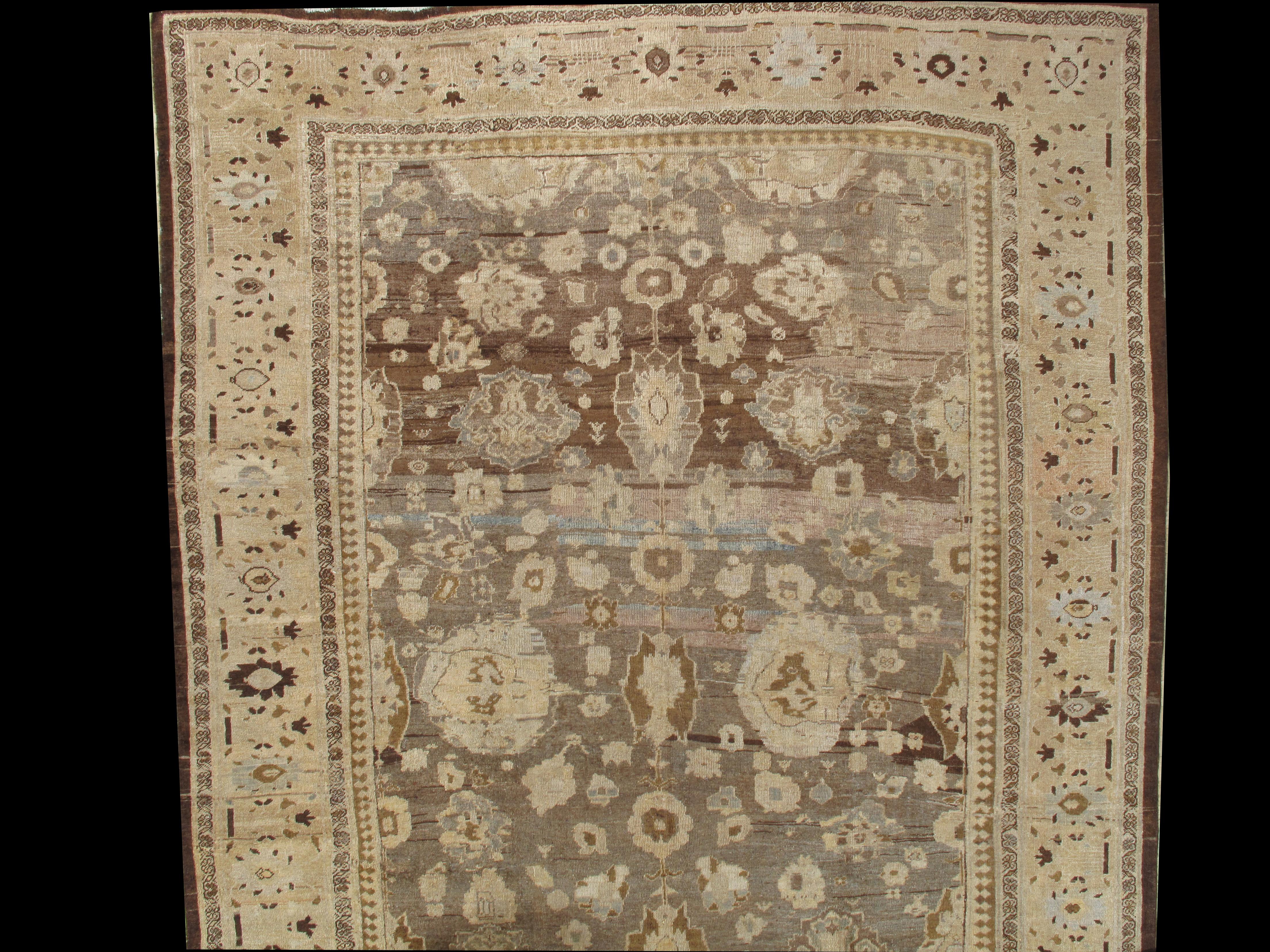 Tapis persan ancien Sultanabad, fait à la main, gris, ivoire, taupe, bleu clair en vente 5