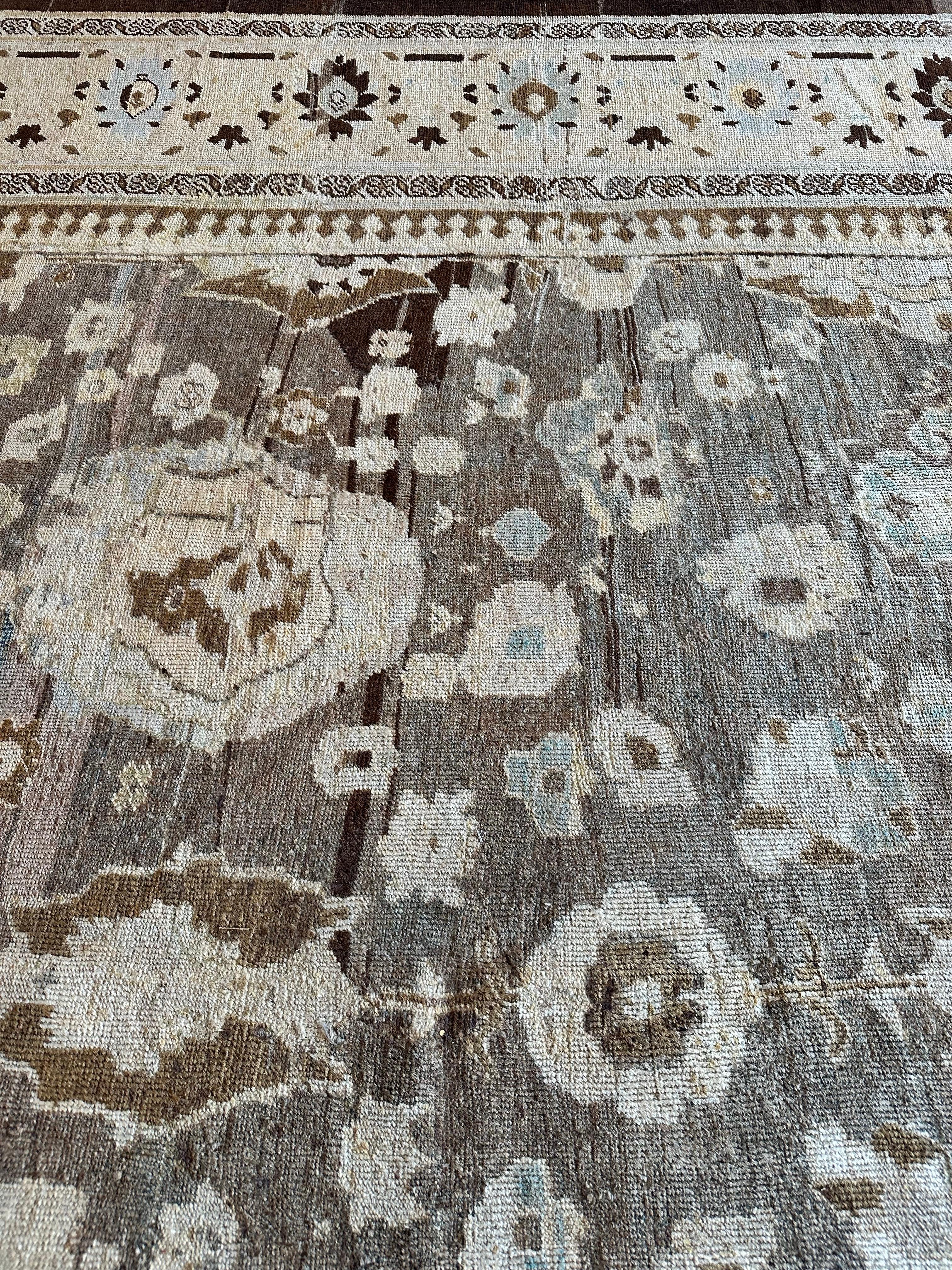 Tapis persan ancien Sultanabad, fait à la main, gris, ivoire, taupe, bleu clair en vente 7