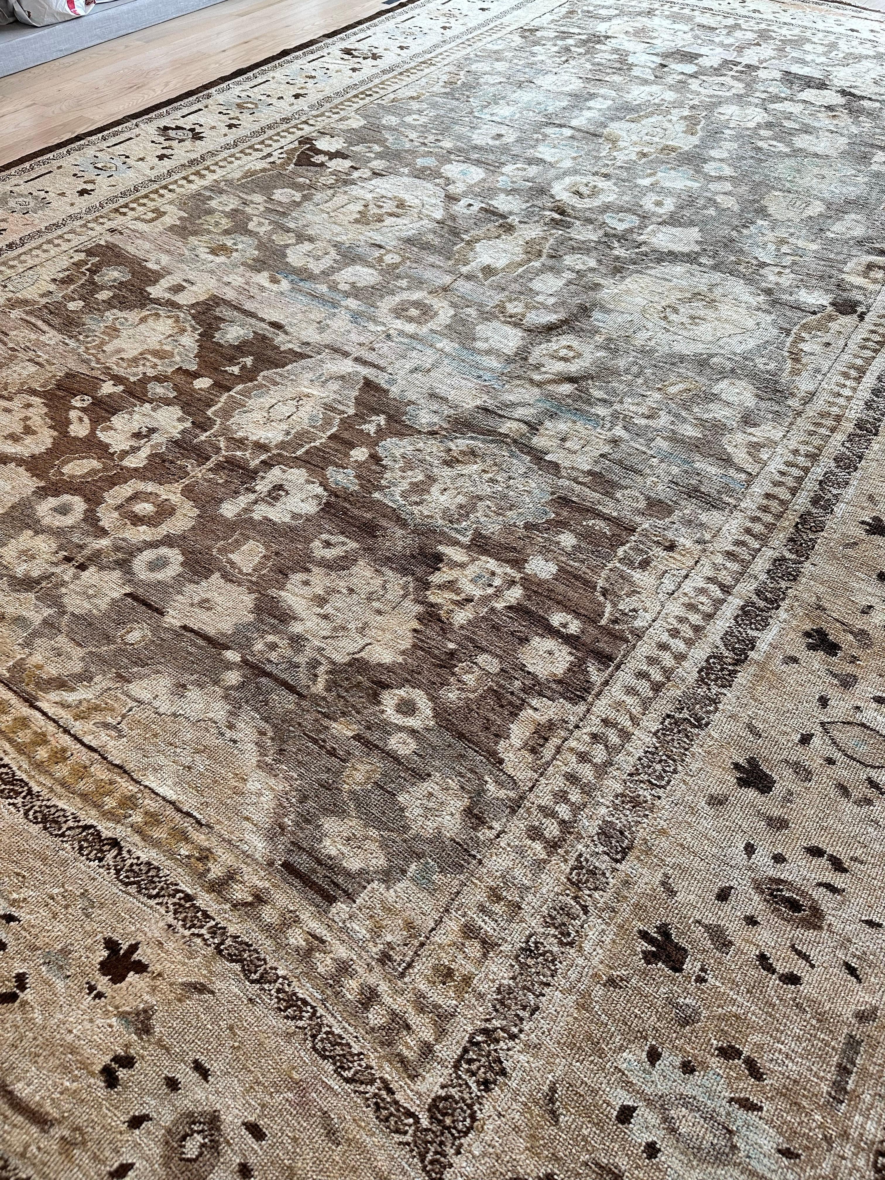 Tapis persan ancien Sultanabad, fait à la main, gris, ivoire, taupe, bleu clair en vente 11