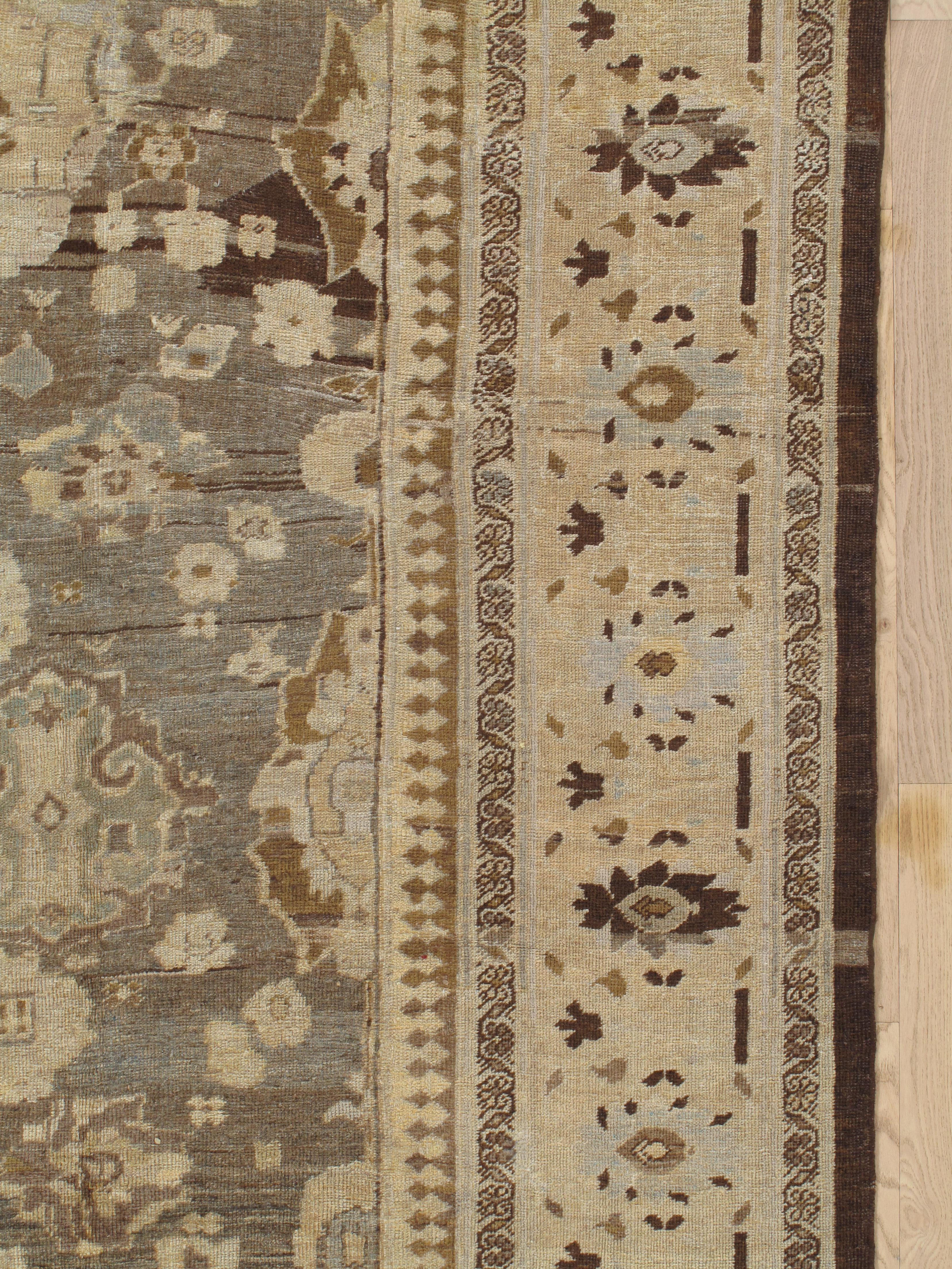 Laine Tapis persan ancien Sultanabad, fait à la main, gris, ivoire, taupe, bleu clair en vente