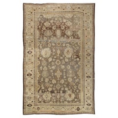 Antiker Sultanabad-Teppich, handgefertigter persischer Teppich, grau, elfenbeinfarben, taupe, hellblau, hellblau
