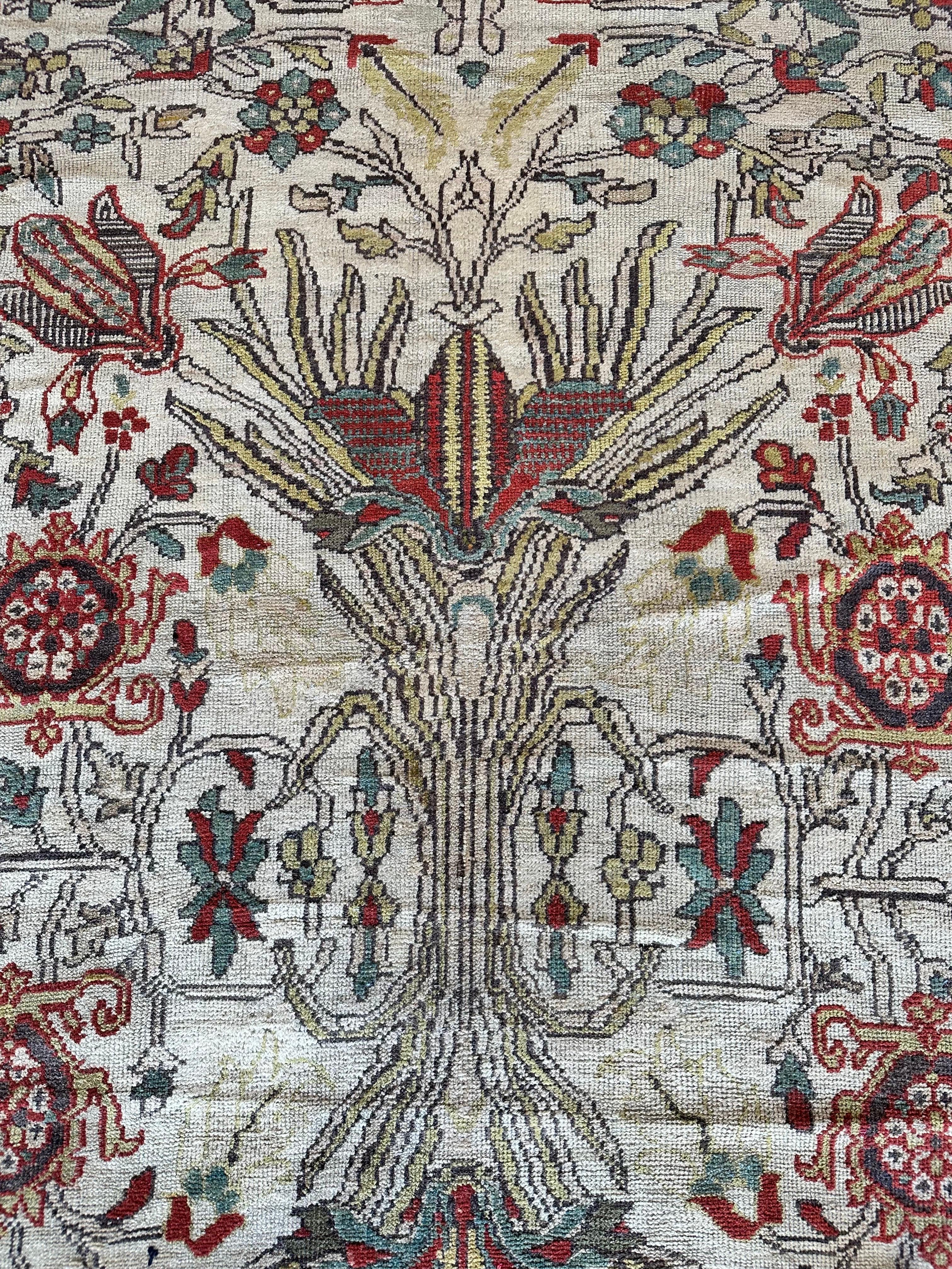 Antiker Sultanabad-Teppich, handgefertigter persischer Teppich, grau, hellblau, grün, weichrot, weichrot im Angebot 3