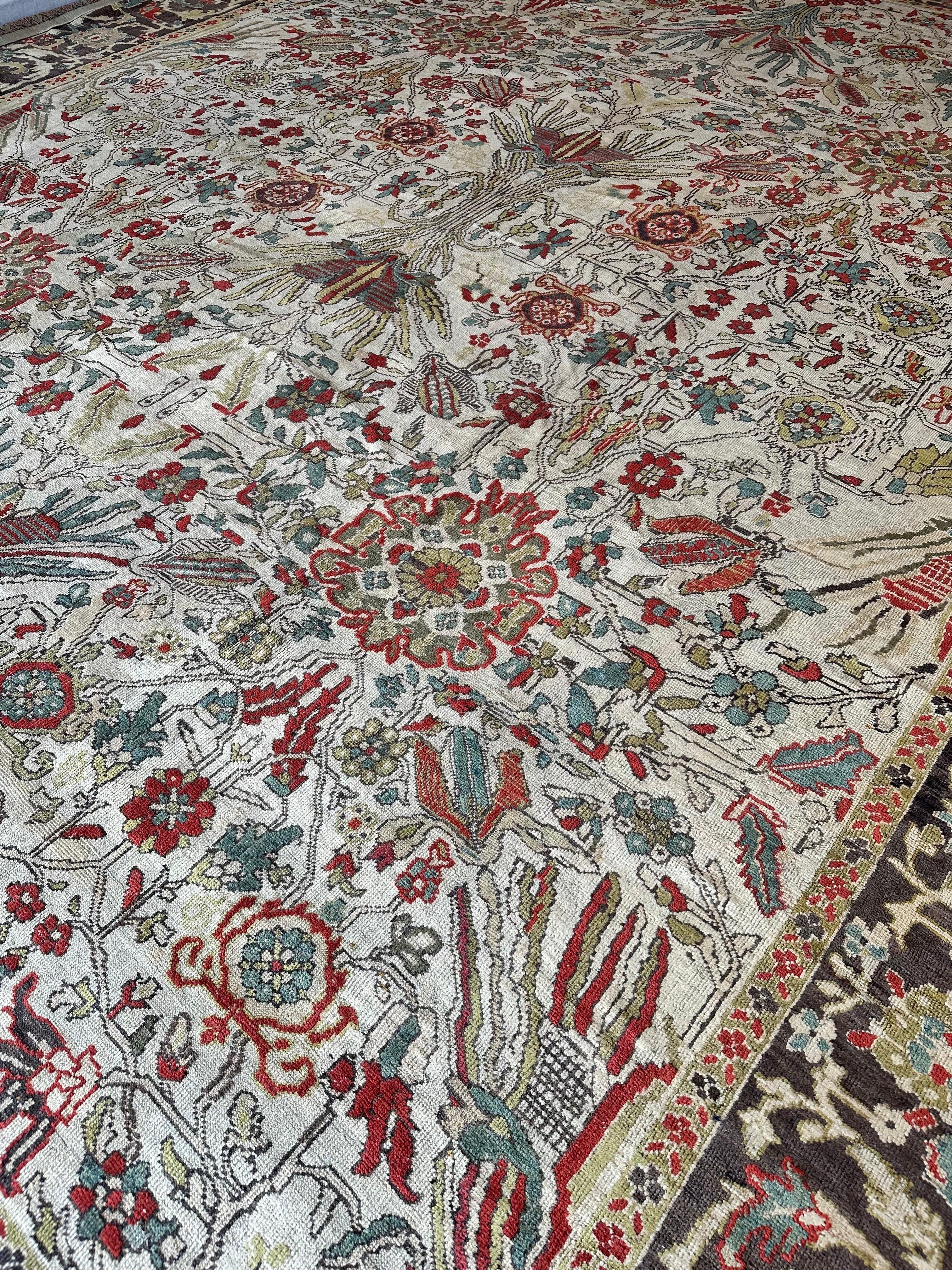 Antiker Sultanabad-Teppich, handgefertigter persischer Teppich, grau, hellblau, grün, weichrot, weichrot im Angebot 4