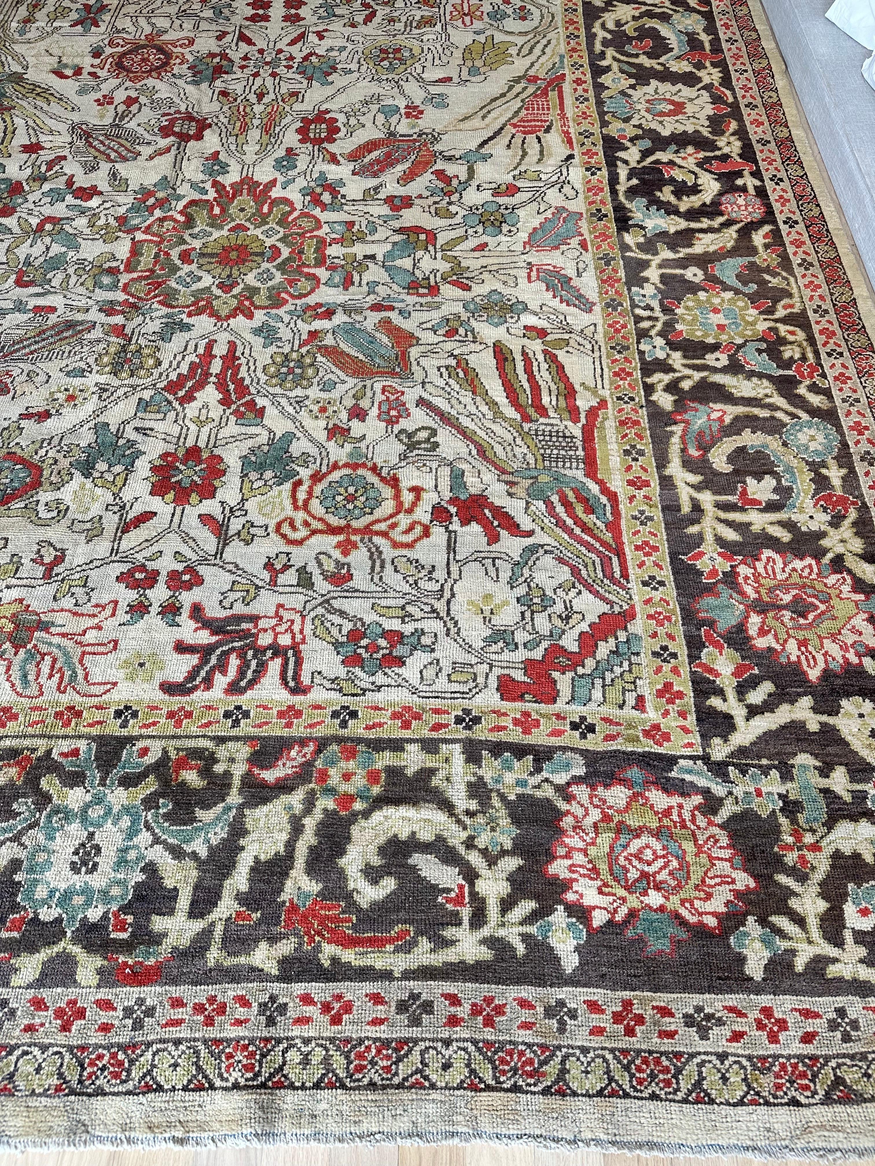 Antiker Sultanabad-Teppich, handgefertigter persischer Teppich, grau, hellblau, grün, weichrot, weichrot im Angebot 5