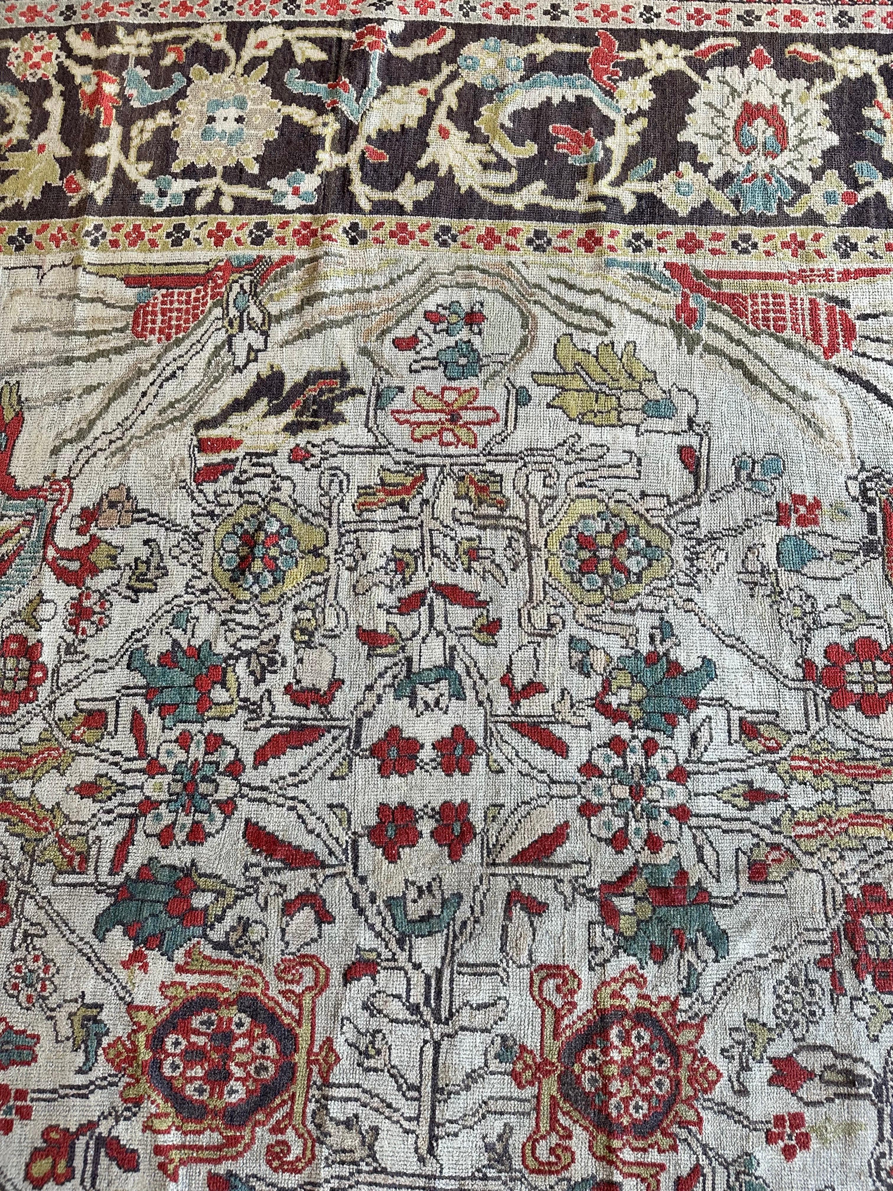 Antiker Sultanabad-Teppich, handgefertigter persischer Teppich, grau, hellblau, grün, weichrot, weichrot im Angebot 2