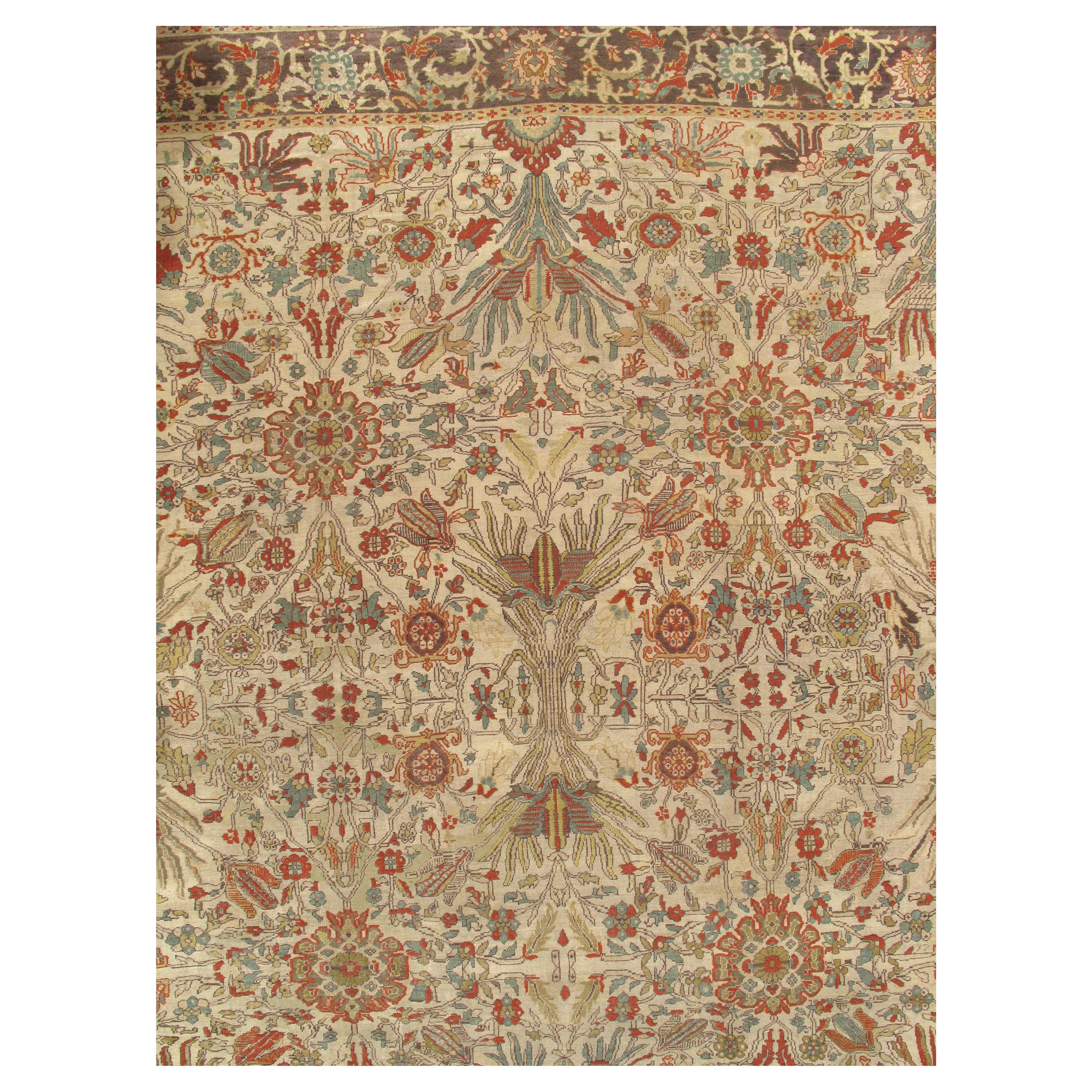 Tapis persan antique Sultanabad fait à la main gris, bleu clair, vert et rouge doux en vente