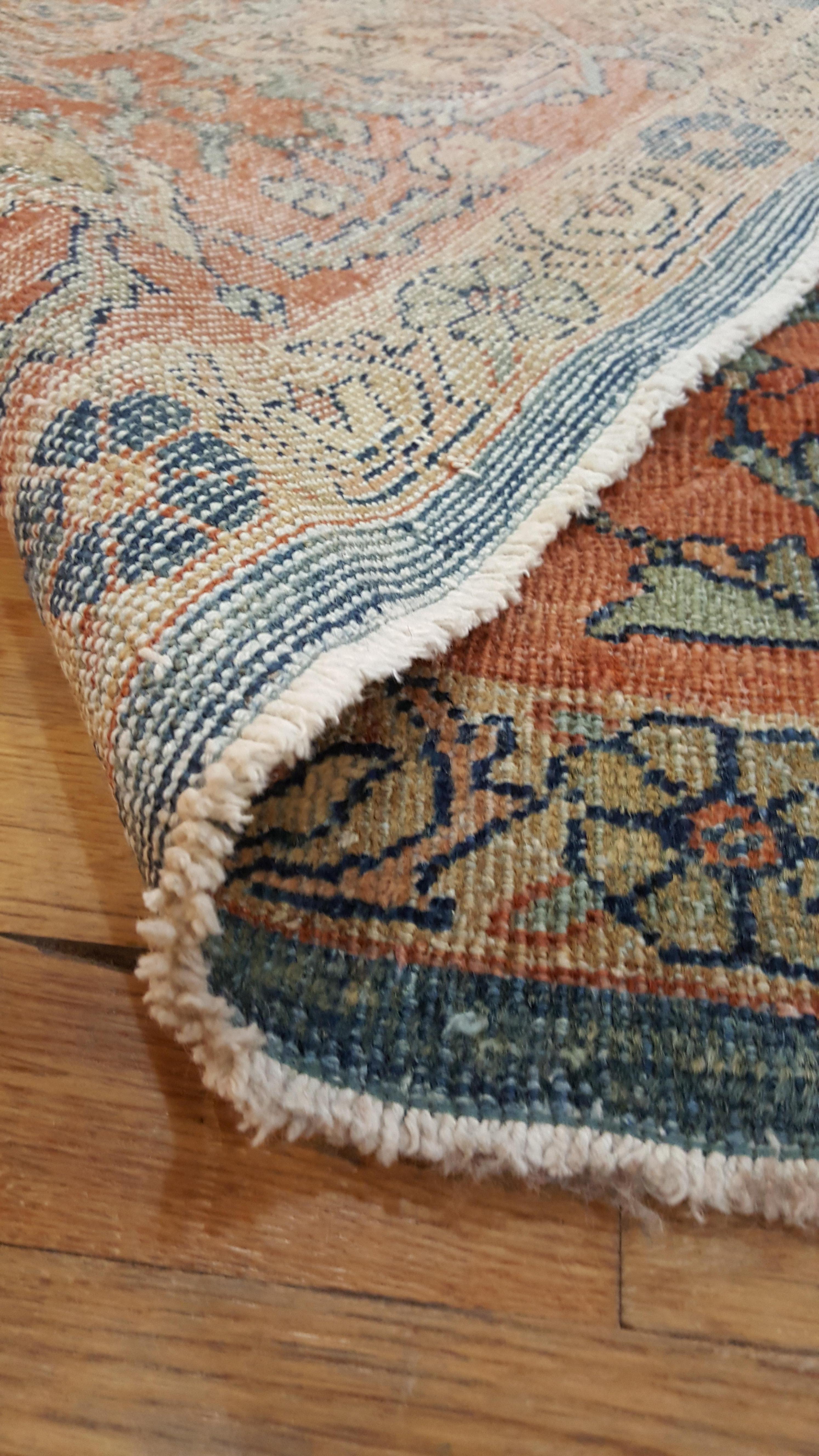 Hand-Knotted Antique Sultanabad Carpet, Oriental Rug, Handmade Persian Orange Soft Light Blue